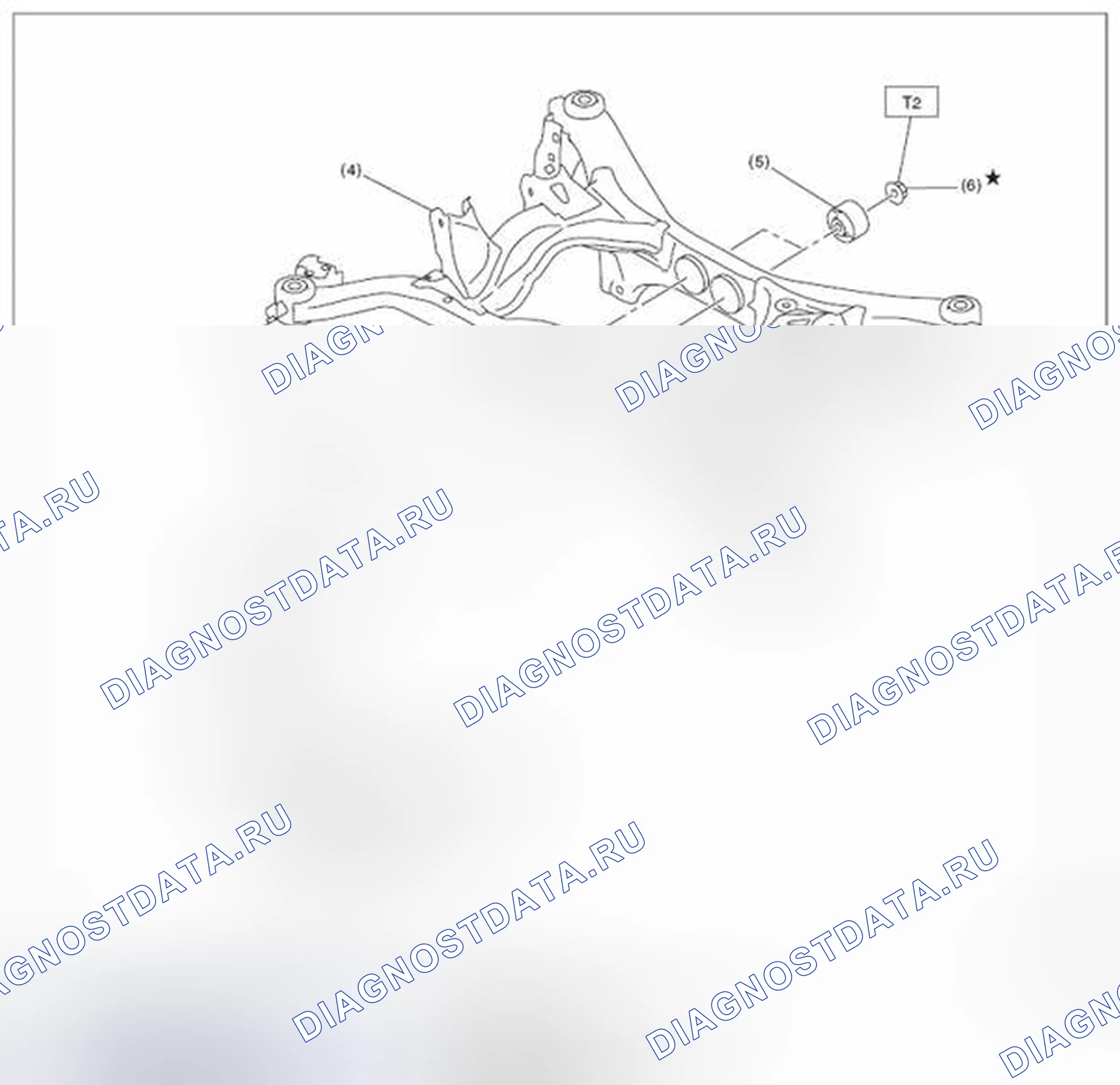 Рис. 122: СИСТЕМА КРЕПЛЕНИЯ ЗАДНЕГО ДИФФЕРЕНЦИАЛА. Subaru Impreza GK