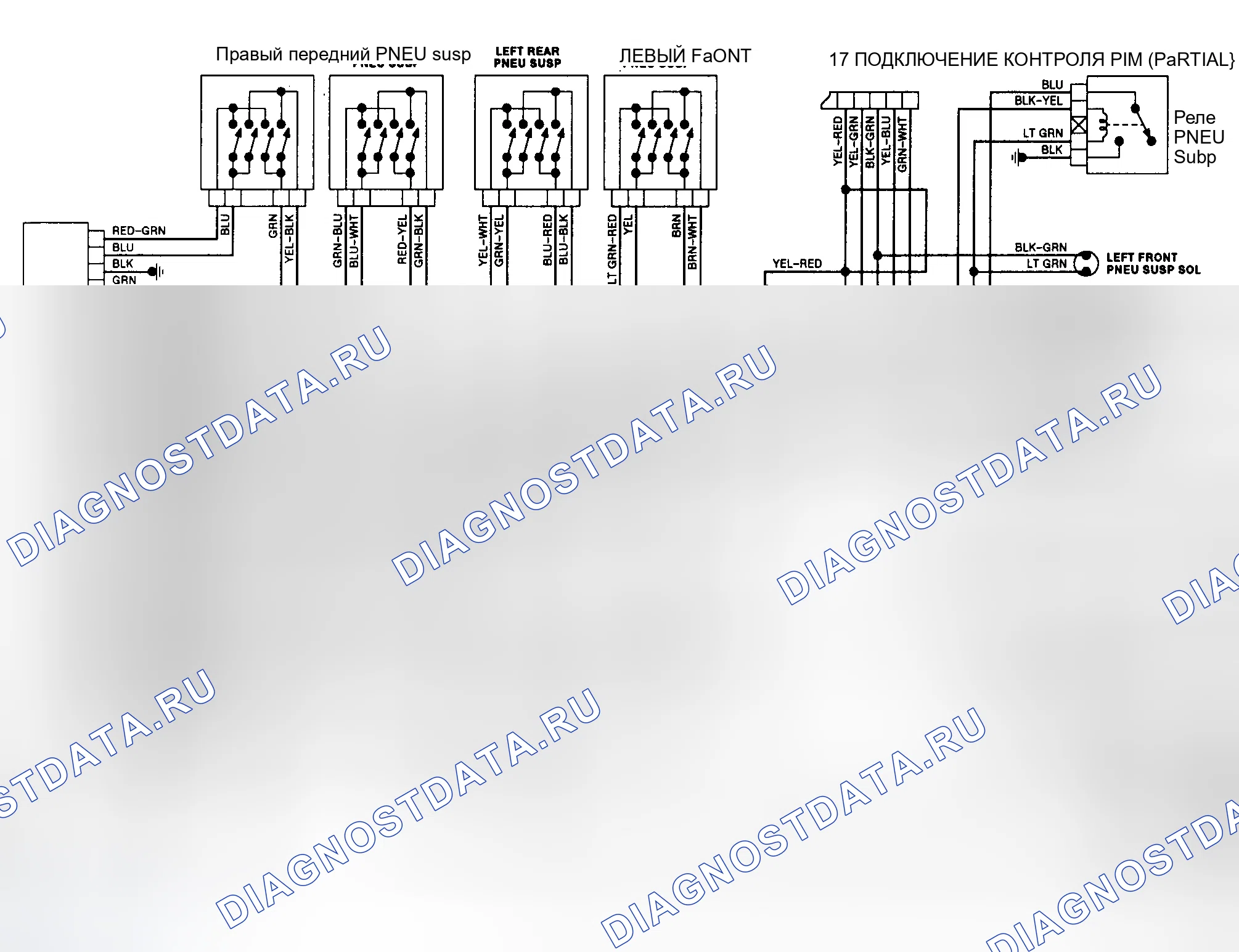 Рис. 2: электросхема системы контроля высоты (XT и XT6). Subaru Legacy BC/BJ/BF