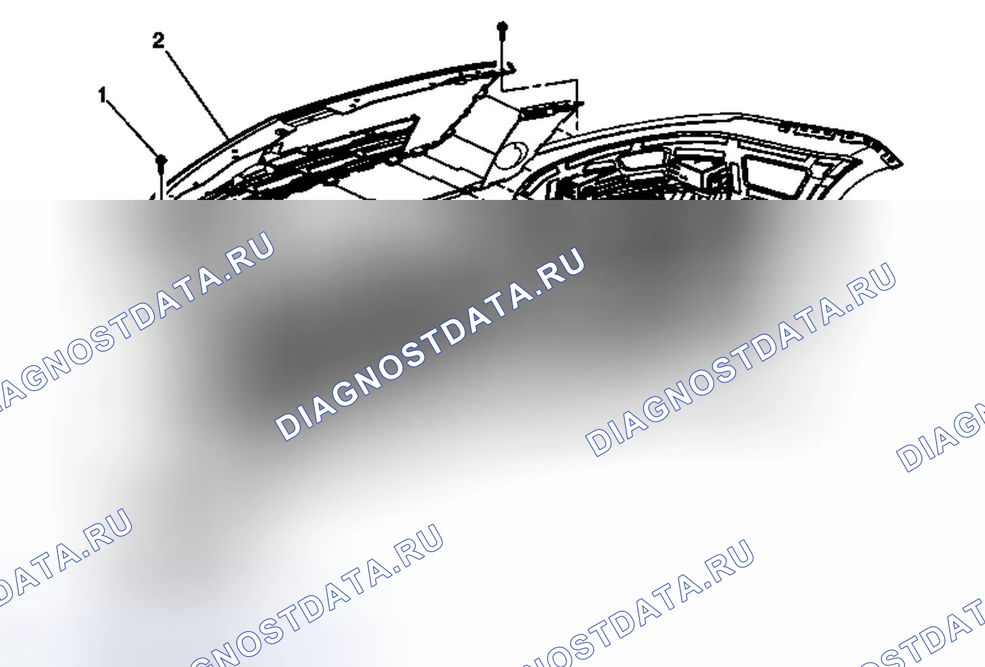 Рис. 38: Замена передней верхней решетки (траверса). GMC Acadia I рестайлинг