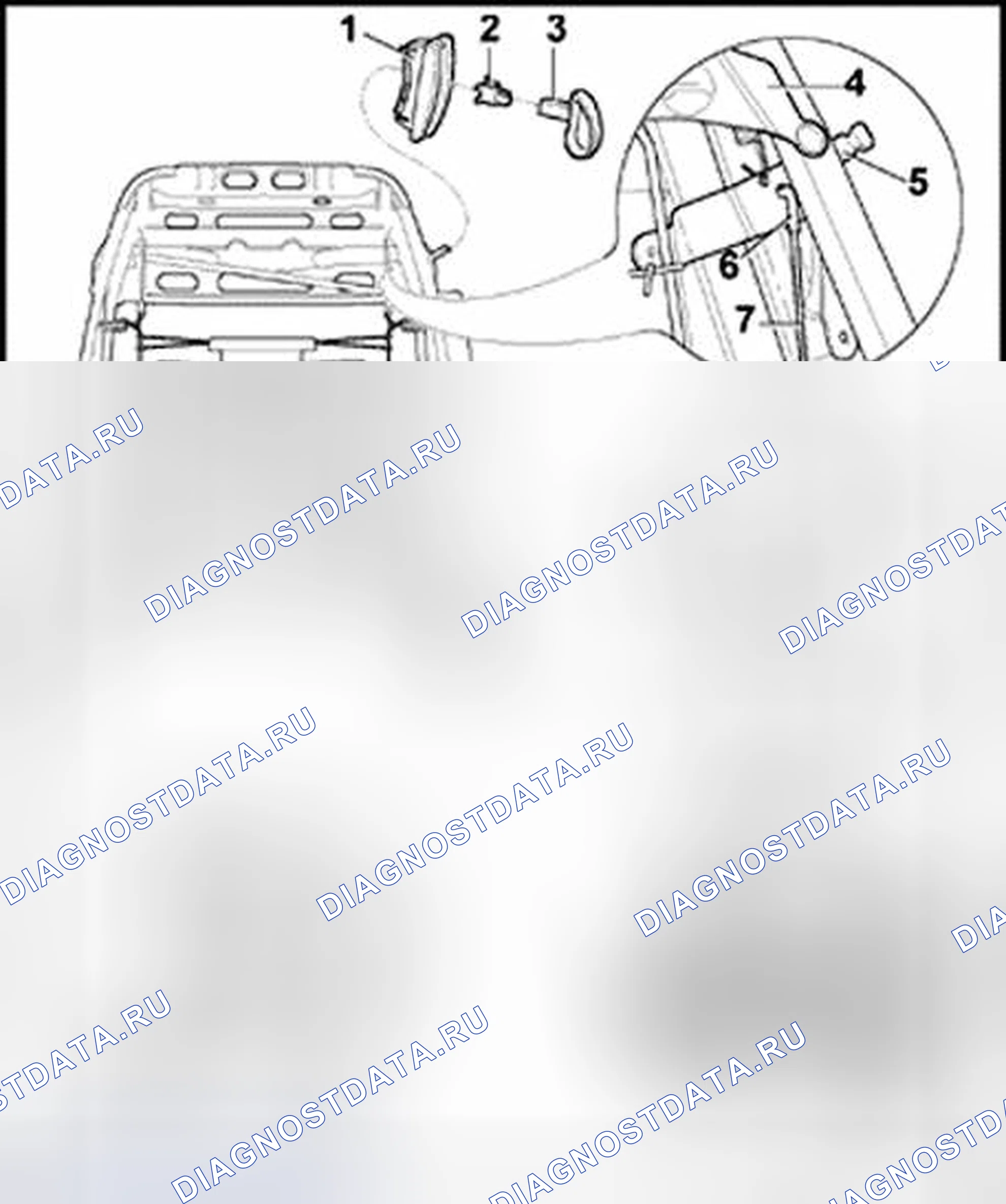 Рис. 185: Кабель для запирания спинки, обзор сборки (2-дверный). Volkswagen Golf Mk4