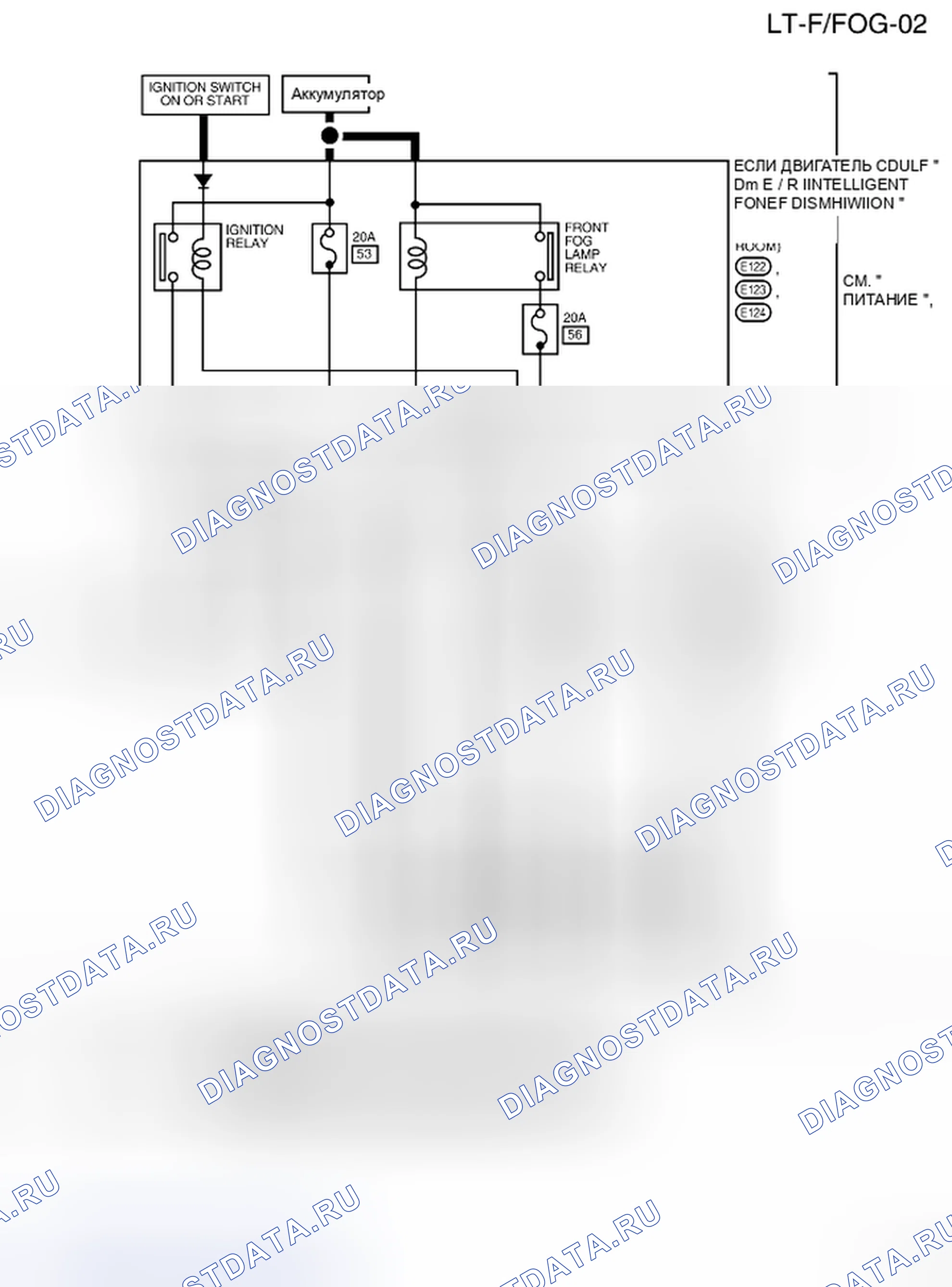 Рис. 48: LT-F / FOG-02 - электросхема. Nissan Frontier D40