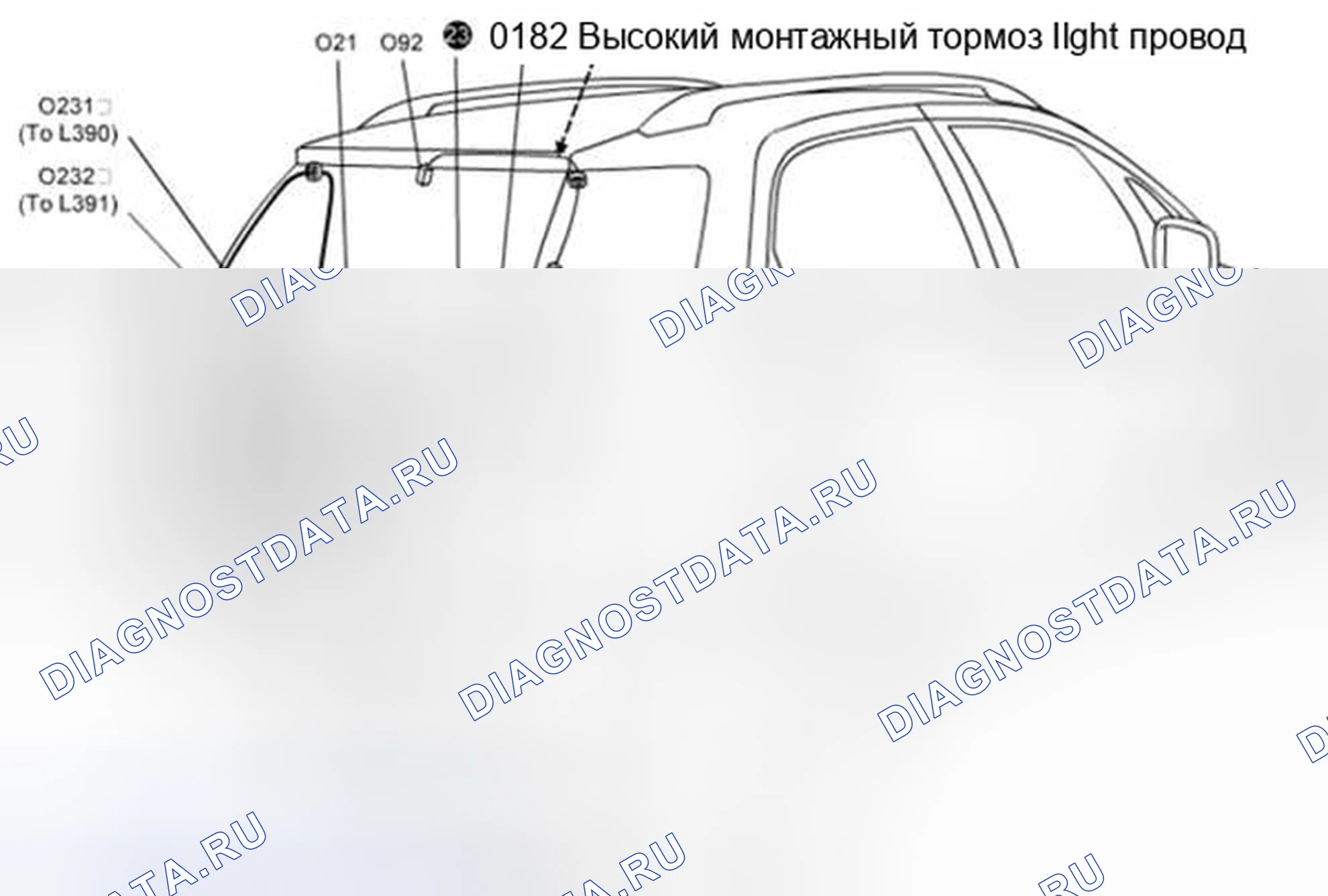 Рис. 28: O: Задний дверной жгут, высоко установленный провод тормозного фонаря. Suzuki SX4 I рестайлинг