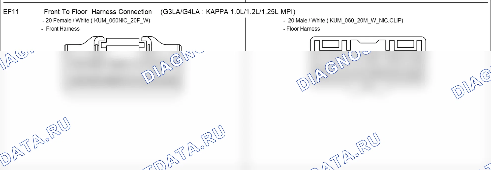 Распиновка разъёма EF11 — harness connection. Hyundai GRAND i10/Xcent BA