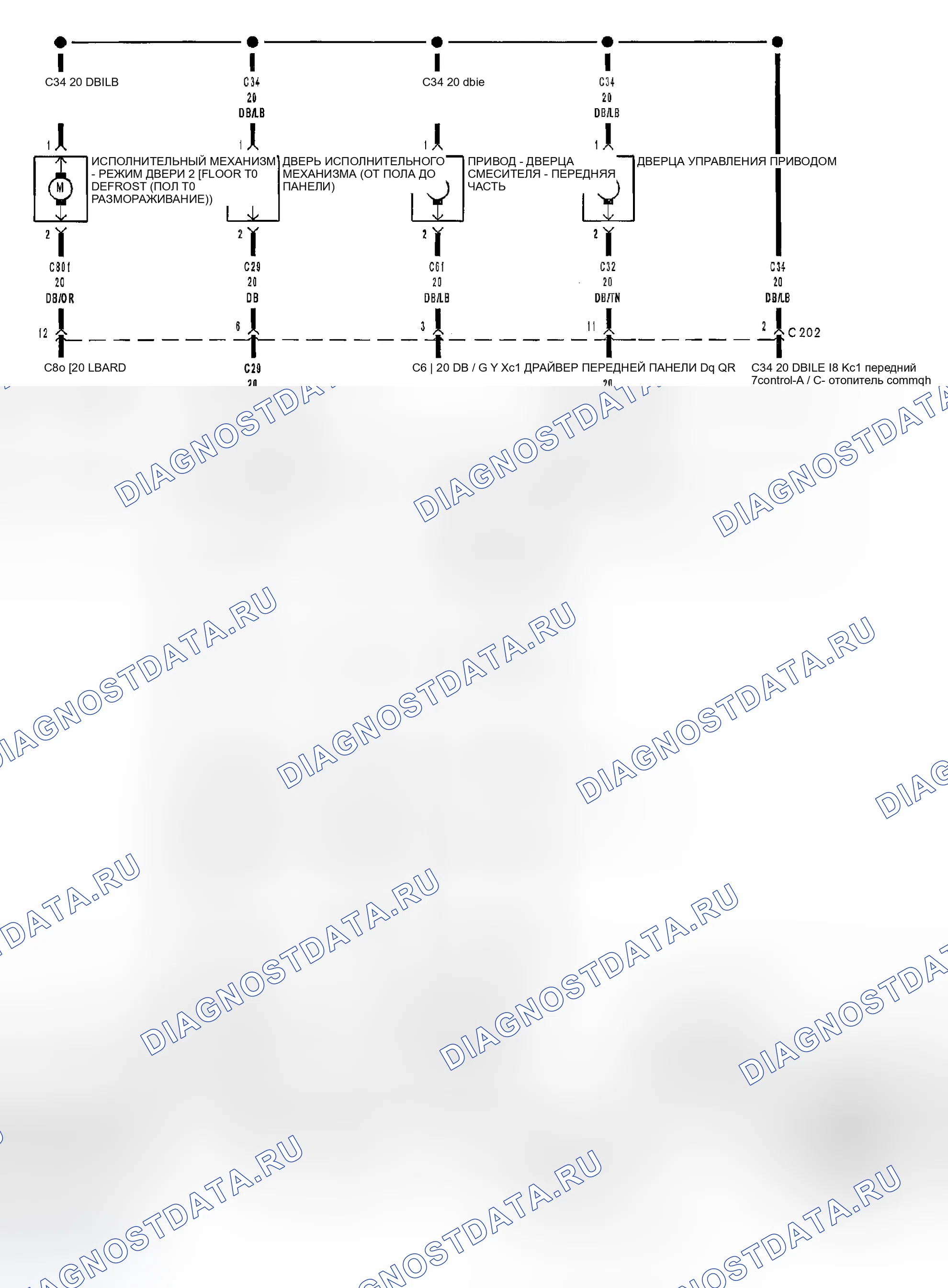 Рис. 114: B1047-FLOOR / DEFROST MODE дверь управление низкий уровень в цепи (MTC). Dodge Durango II