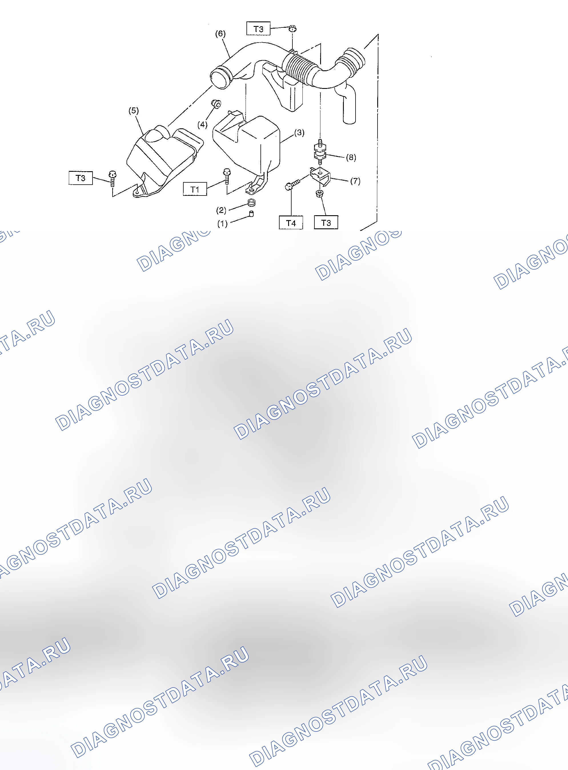 Рис. 140: КОРОБ ВОЗДУХООЧИСТИТЕЛЯ И ВОЗДУХОВОДЫ. Subaru Impreza WRX GD/GG рестайлинг