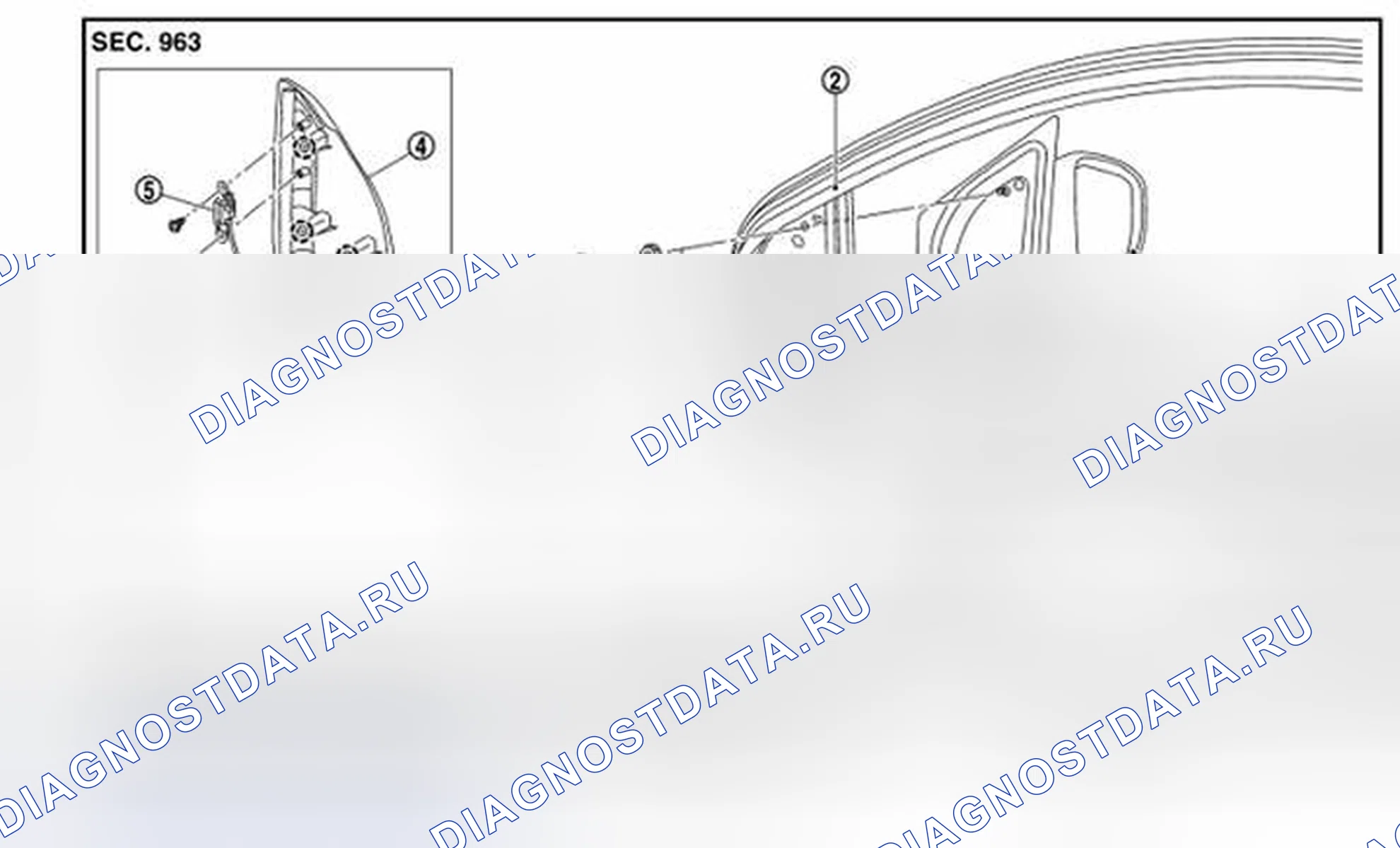 Рис. 12: УЗЕЛ ДВЕРНОГО ЗЕРКАЛА: покомпонентный вид. Nissan Murano Z51 рестайлинг 2
