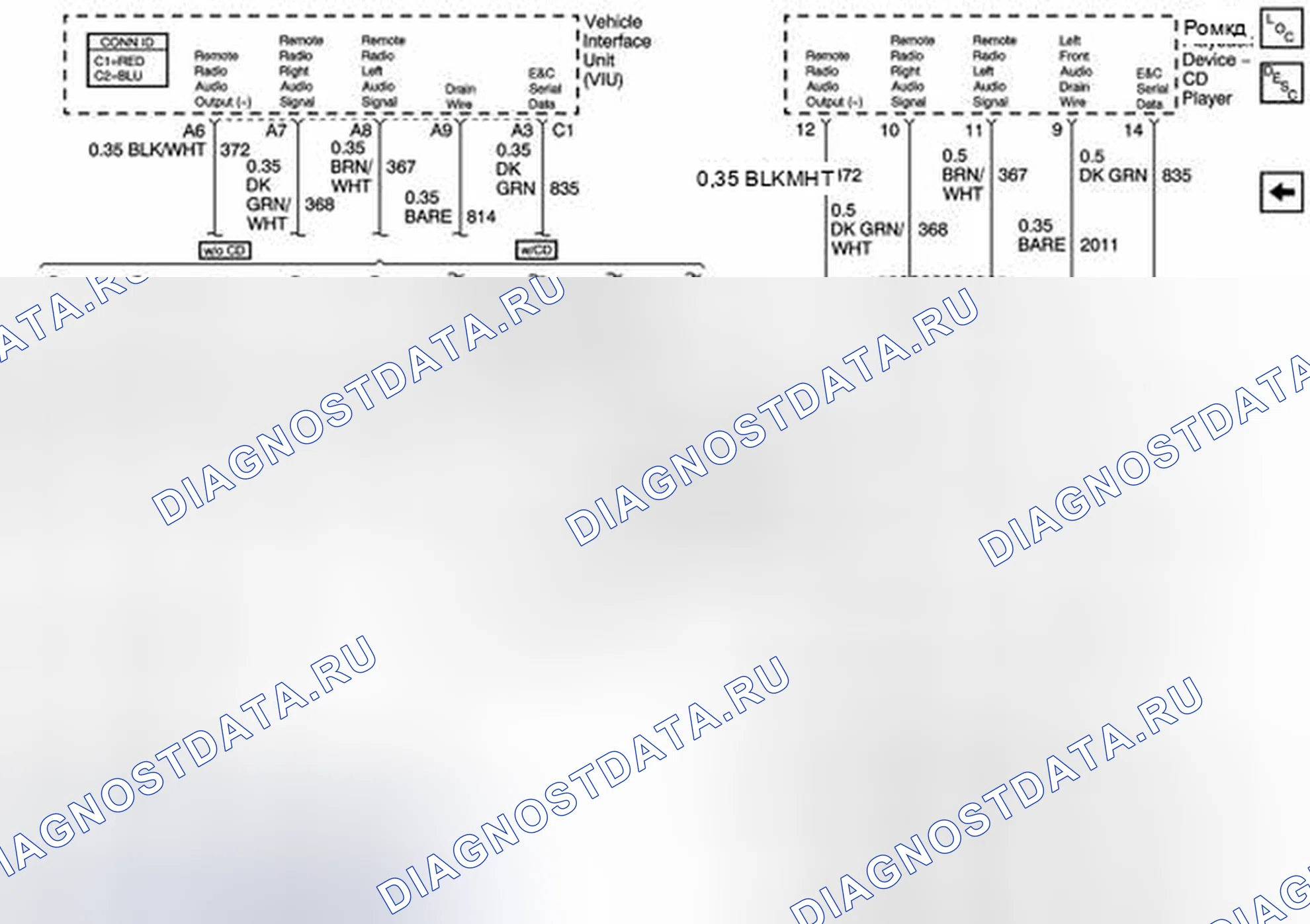 Рис. 41: Блок интерфейса транспортного средства (VIU), радио и удаленный проигрыватель компакт-дисков. Chevrolet Silverado 3500 GMT800 early