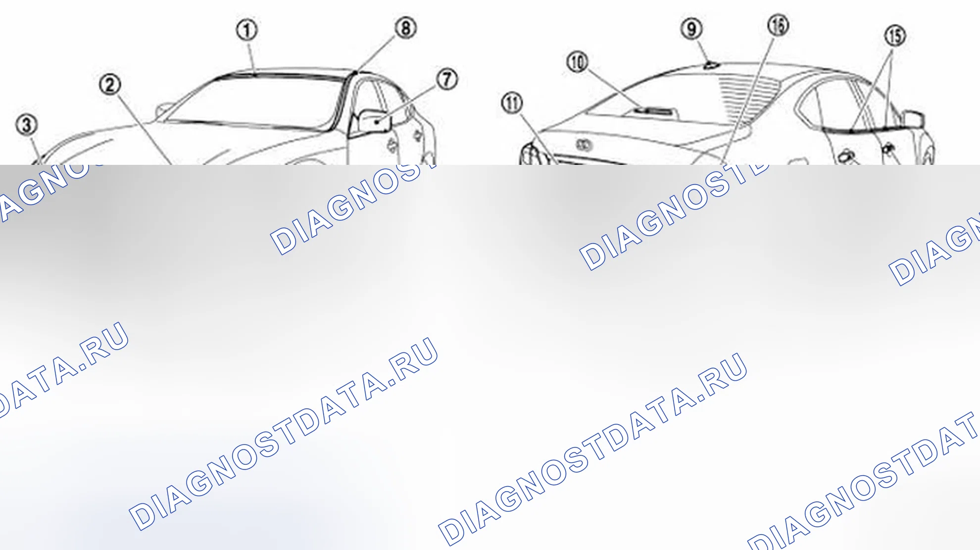 Рис. 196: Расположение пластмассовых деталей. Infiniti M37 IV