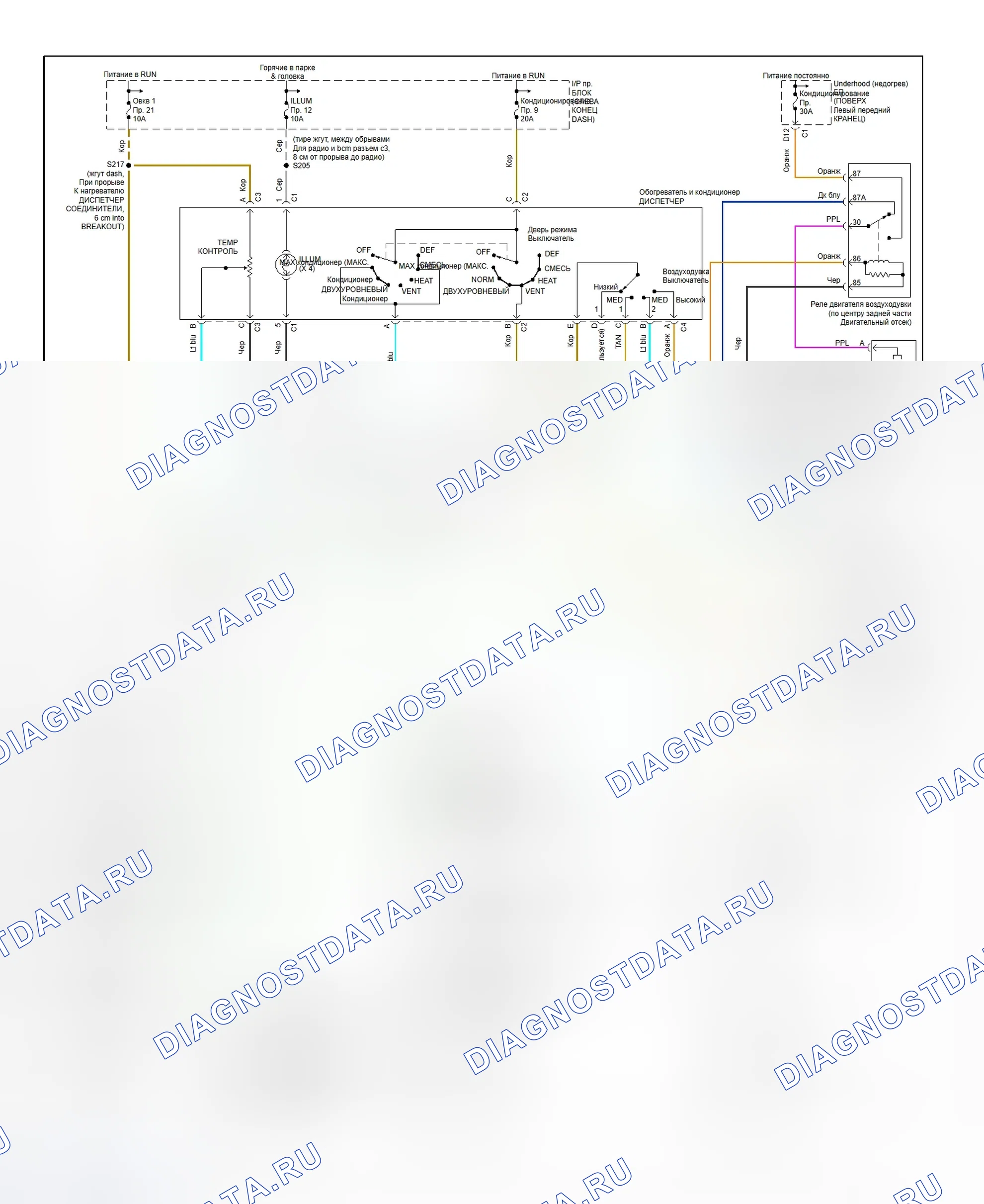 Рис. 2: Ручная схема проводки системы A / C-отопитель (Blazer, Jimmy, Sonoma и S10-4.3L vins W и X). GMC Sonoma II