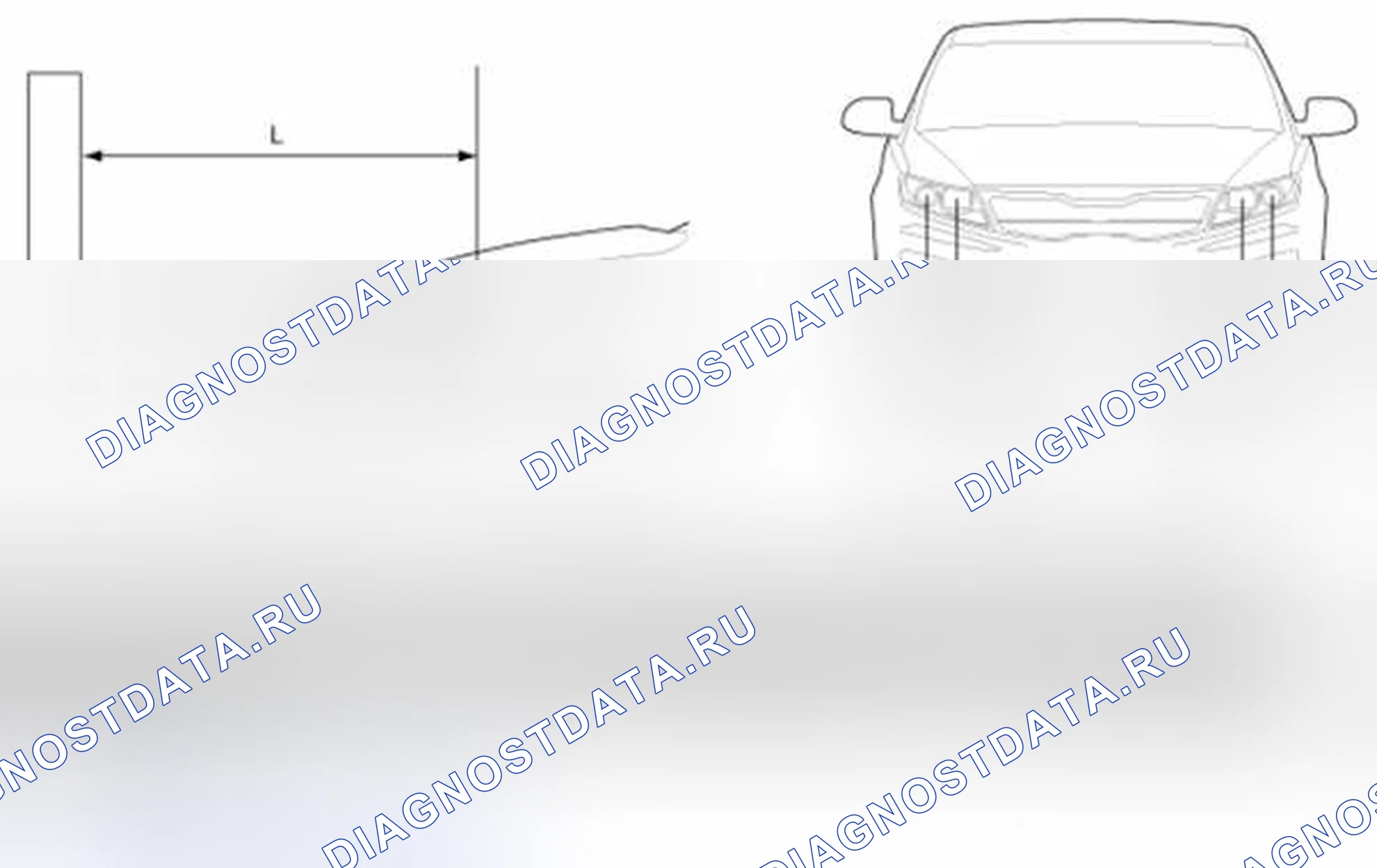 Рис. 49: Точка прицеливания фары и противотуманной фары. Kia Optima III