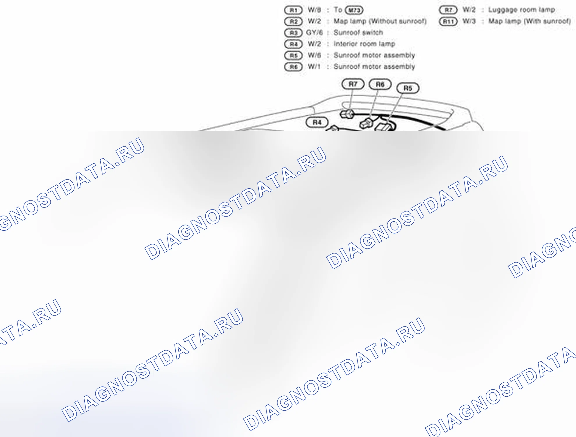Рис. 42: ЖГУТ КОМНАТНЫХ ЛАМП. Nissan X-Trail I