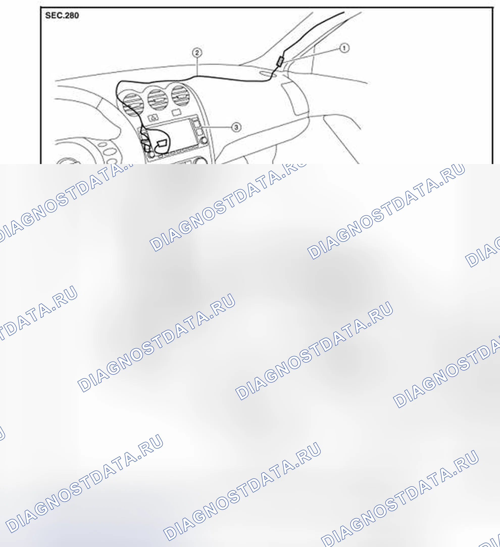 Рис. 403: Расположение антенны. Nissan Altima L33