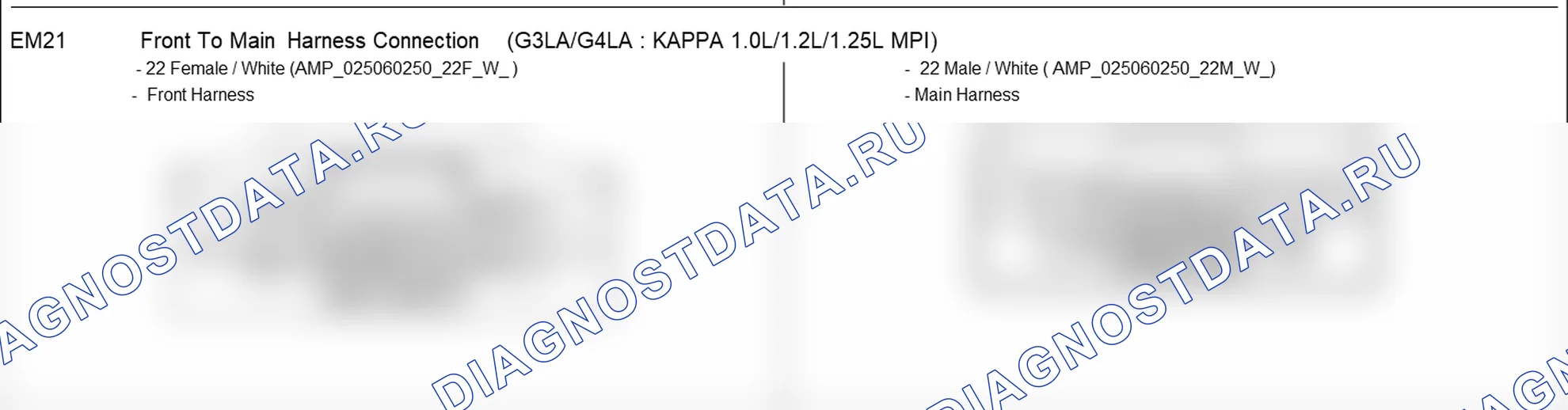 Распиновка разъёма EM21 — harness connection. Hyundai GRAND i10/Xcent BA
