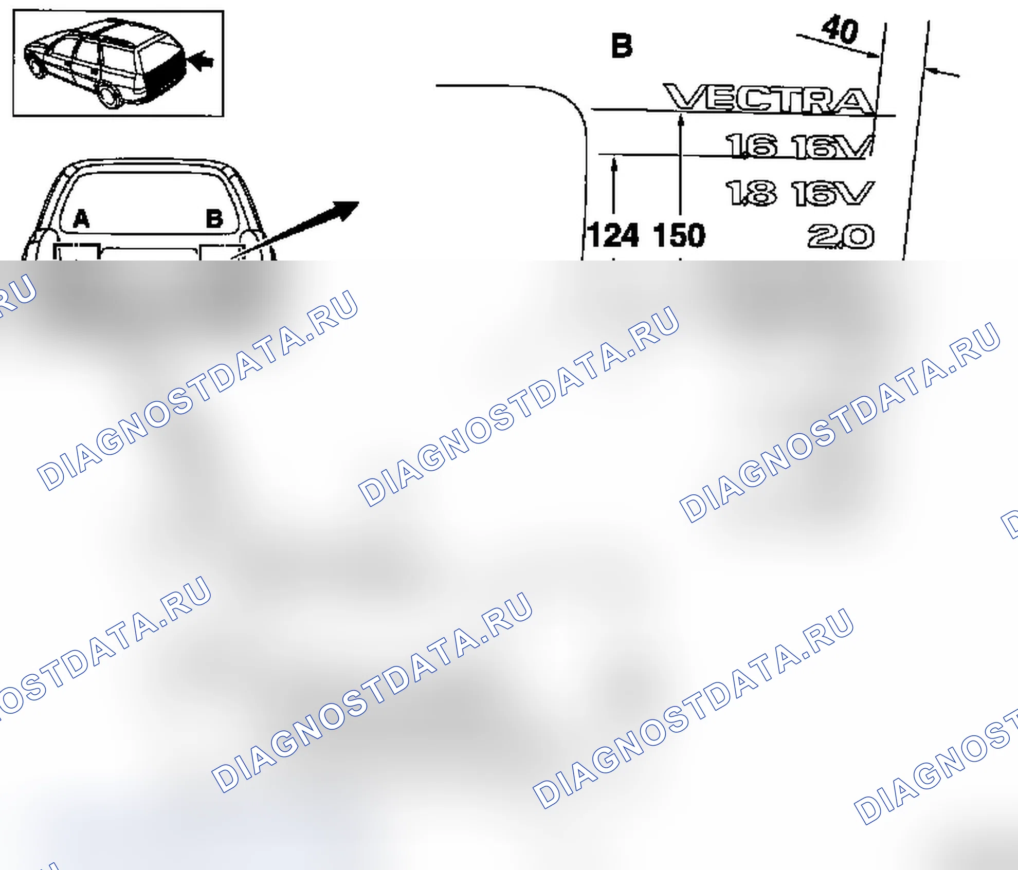 Vectra-B - Лакокрасочное покрытие Расположение надписей (Caravan). Opel Vectra B