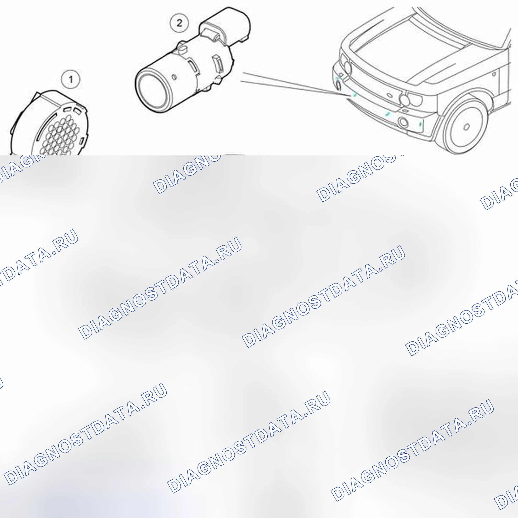 Рис. 105: РАСПОЛОЖЕНИЕ КОМПОНЕНТОВ - ПОМОЩЬ ПРИ ПАРКОВКЕ. Land Rover Range Rover L322