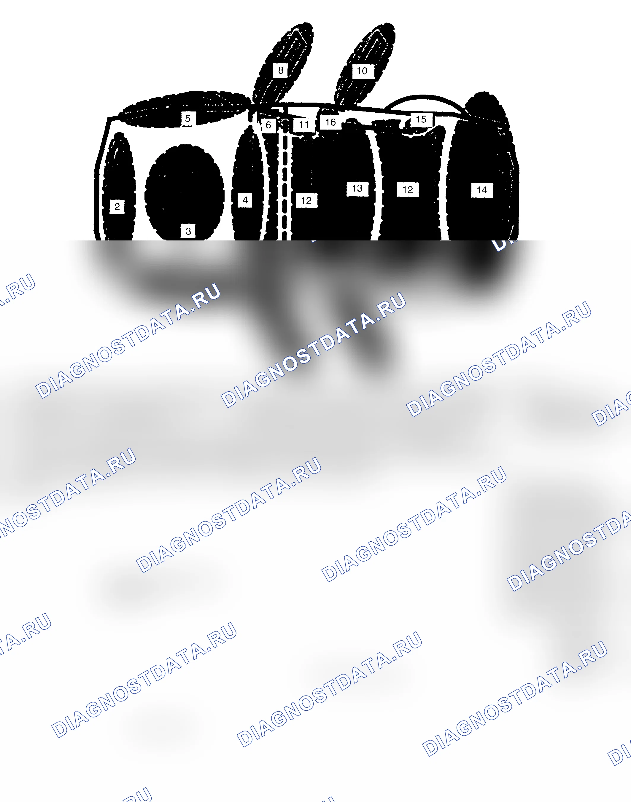 Рис. 2: точки массы и местоположения (2001 и предыдущие модельные годы). Jeep Wrangler I