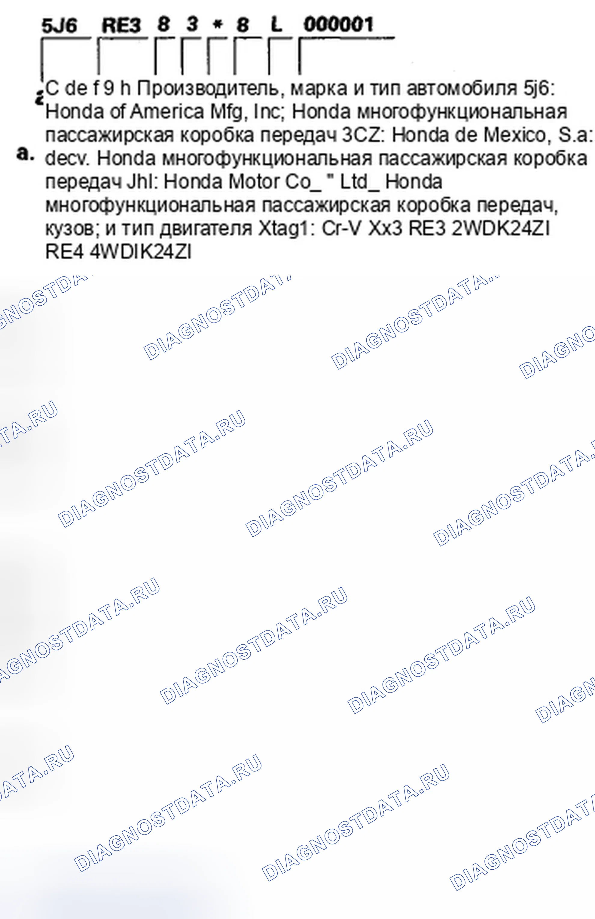 Рис. 6: Идентификационный номер транспортного средства. Honda CR-V III рестайлинг