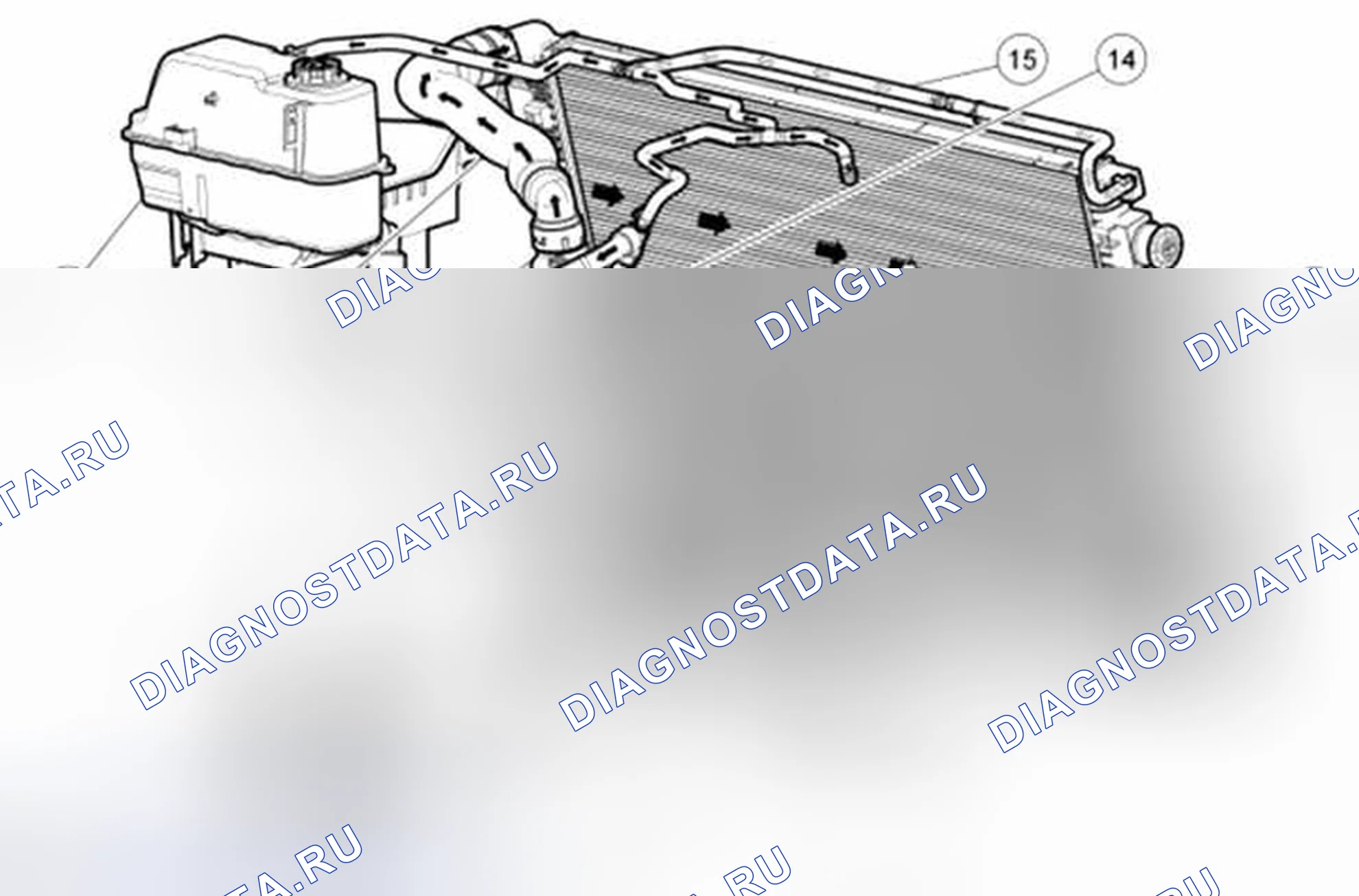 Рис. 86: Схема потока охлаждающей жидкости - радиатор. Ford Pickup F250 Super Duty II