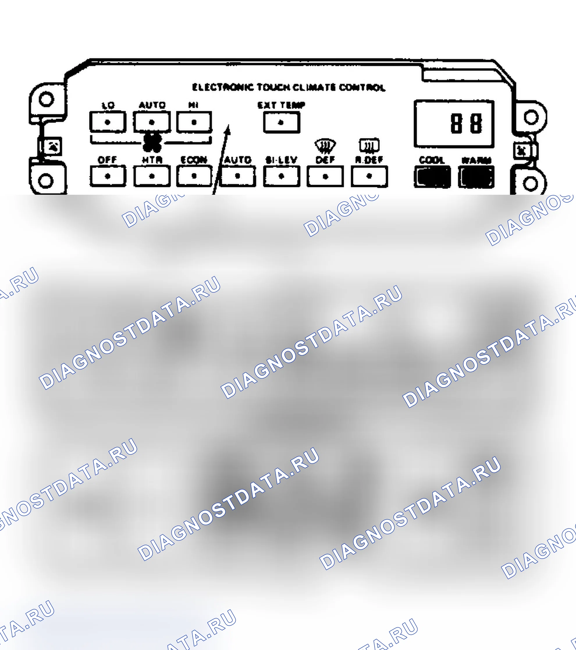 Рис. 1: ПАНЕЛЬ УПРАВЛЕНИЯ ОБОГРЕВАТЕЛЯ И КОНДИЦИОНЕРА. Buick Electra Park Avenue Ultra 