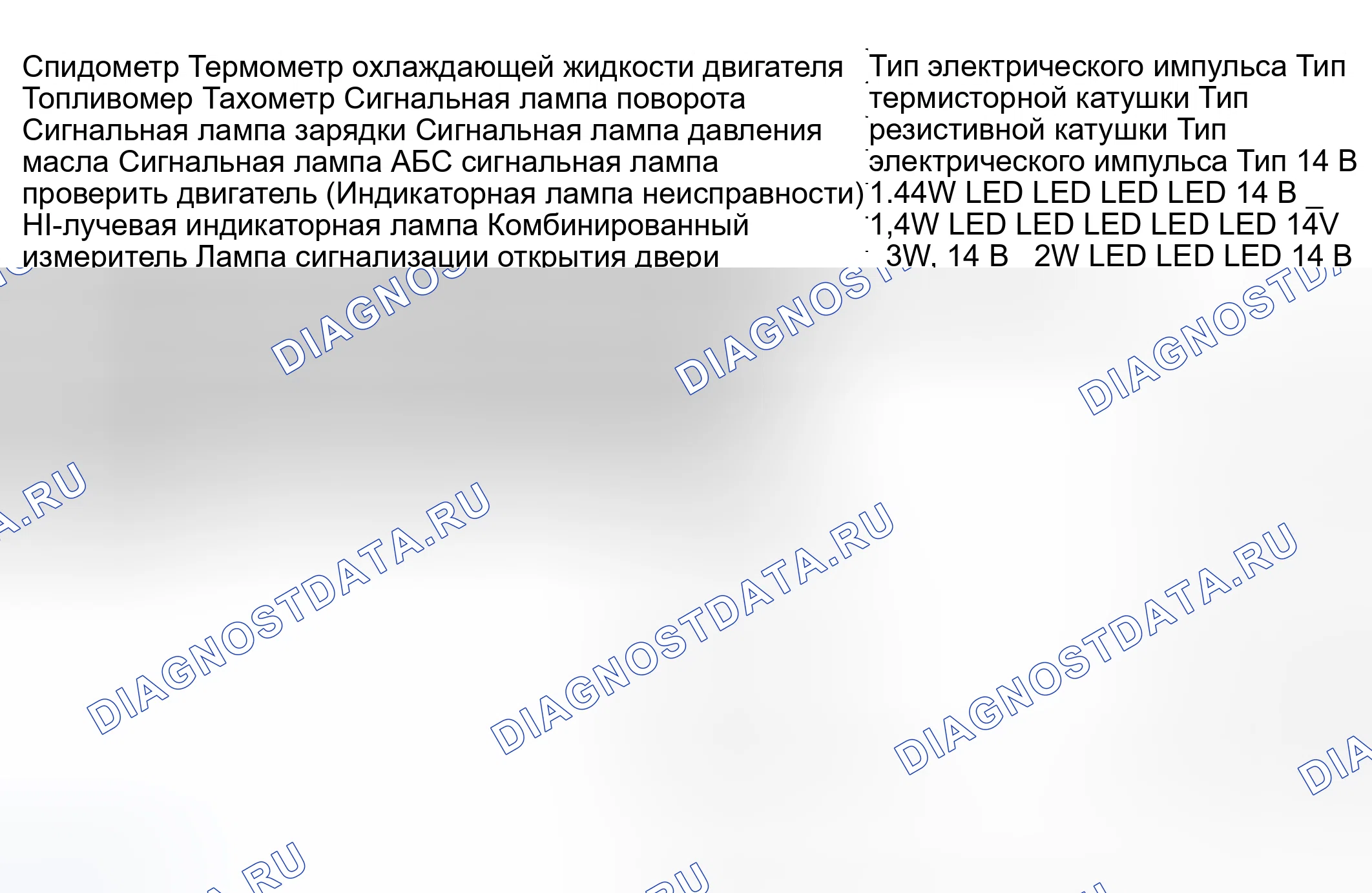 Рис. 1: ТЕХНИЧЕСКИЕ ХАРАКТЕРИСТИКИ приборов и панели приборов. Subaru Impreza GD/GC/GG рестайлинг