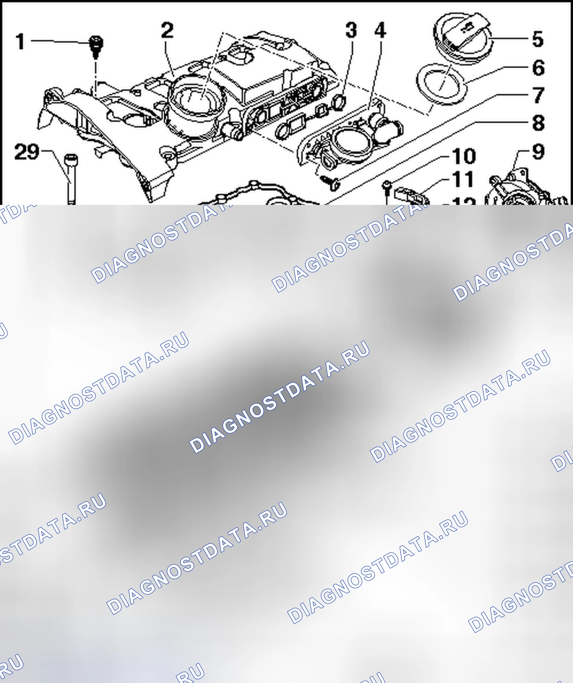 Рис. 124: ОБЗОР ГОЛОВКИ ЦИЛИНДРОВ. Volkswagen Eos I