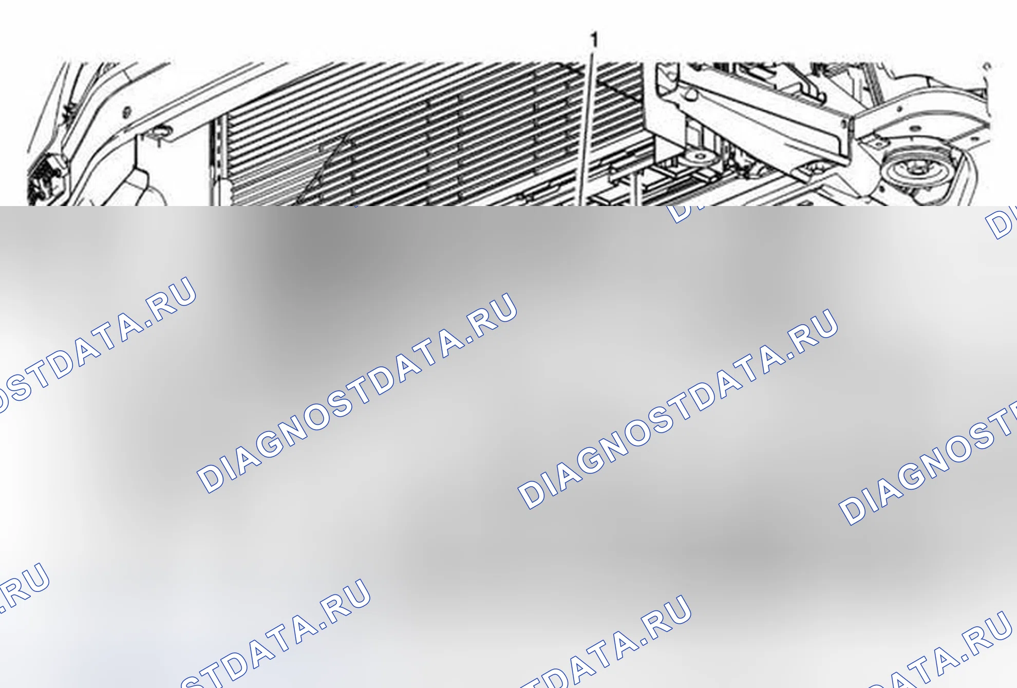 Рис. 11: Замена нижней перегородки радиатора (снизу). Cadillac ELR I