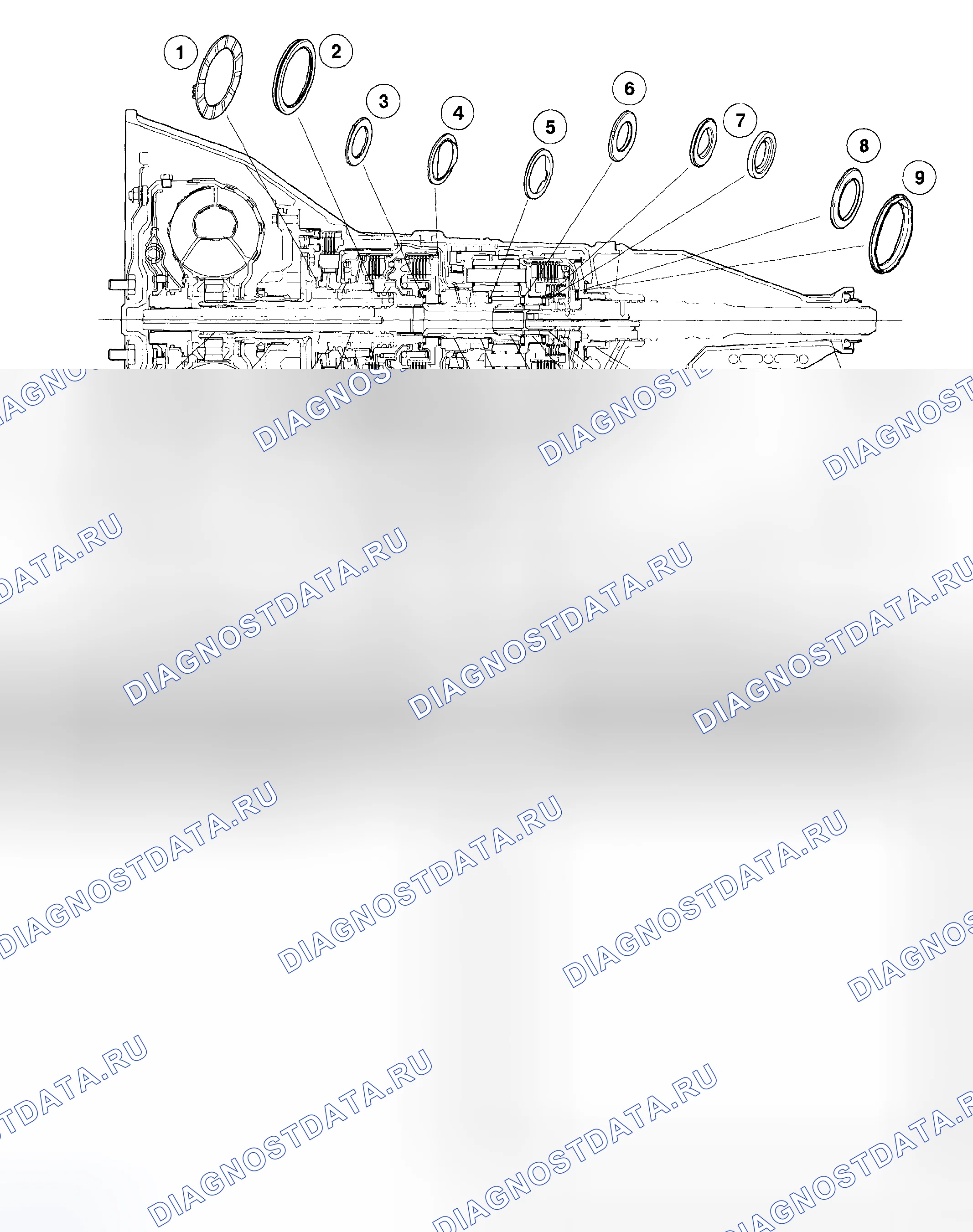 Рис. 582: Фиксатор втулок, подшипника и упорной шайбы. Mazda Flair II