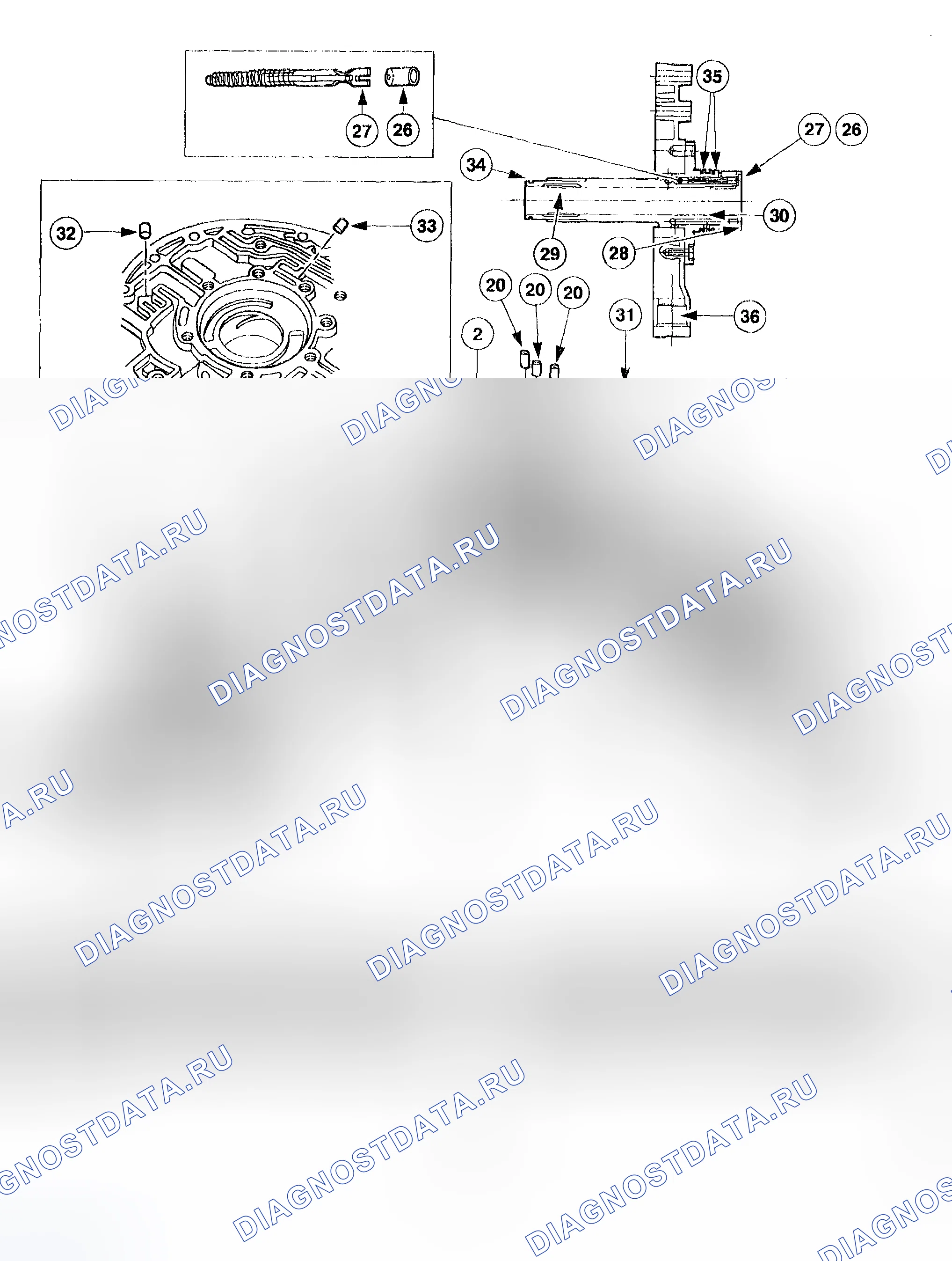 Рис. 1237: Насос в сборе, вид в разобранном виде. Ford Pickup F250 Super Duty I