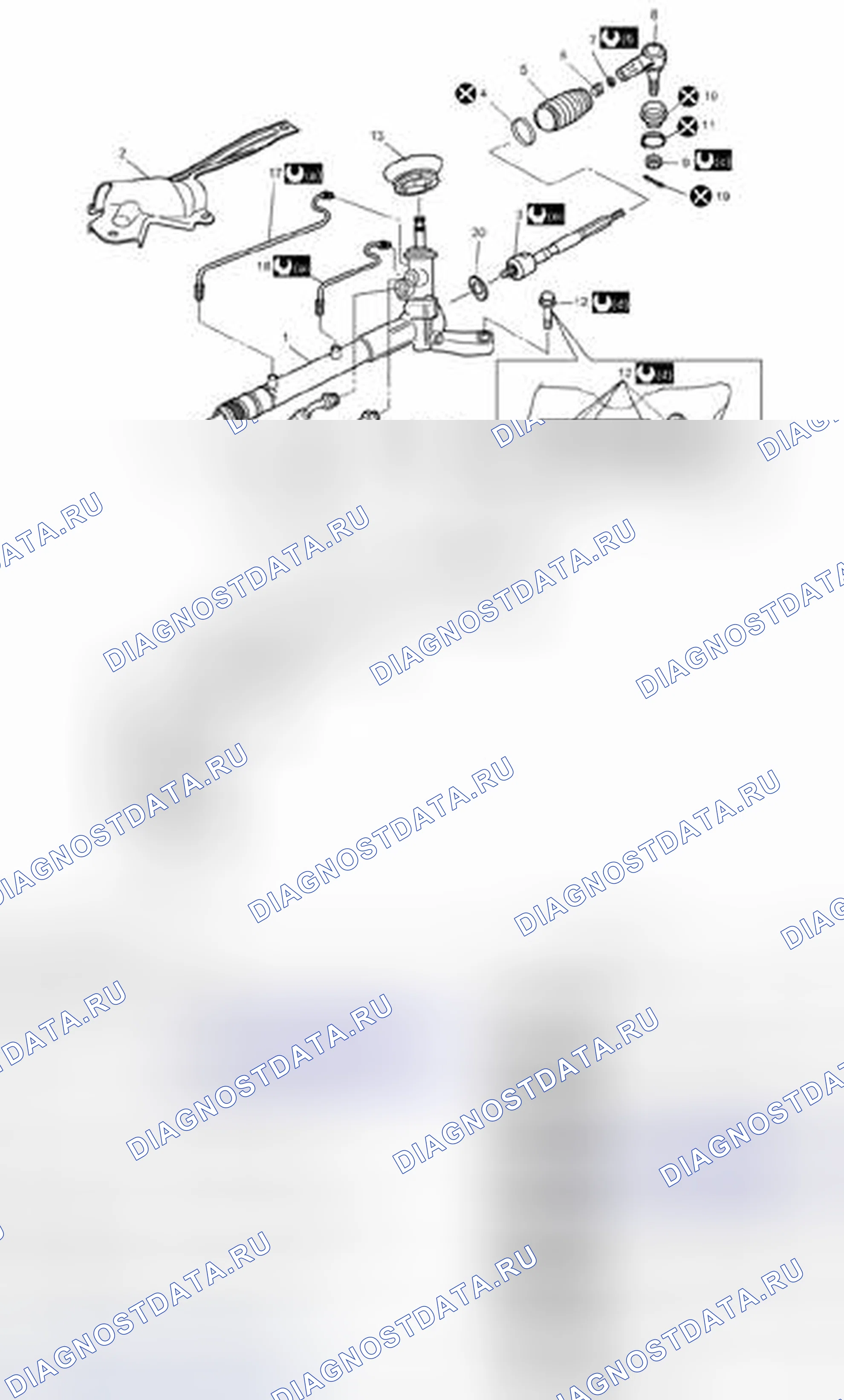 Рис. 11: Компоненты корпуса рулевого механизма в сборе. Suzuki SX4 I рестайлинг