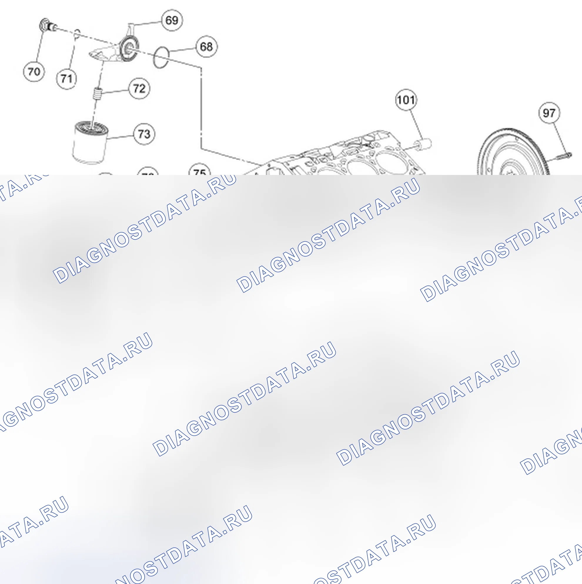 Рис. 487: Двигатель 4.0L SOHC - передние и задние компоненты. Ford Ranger II рестайлинг