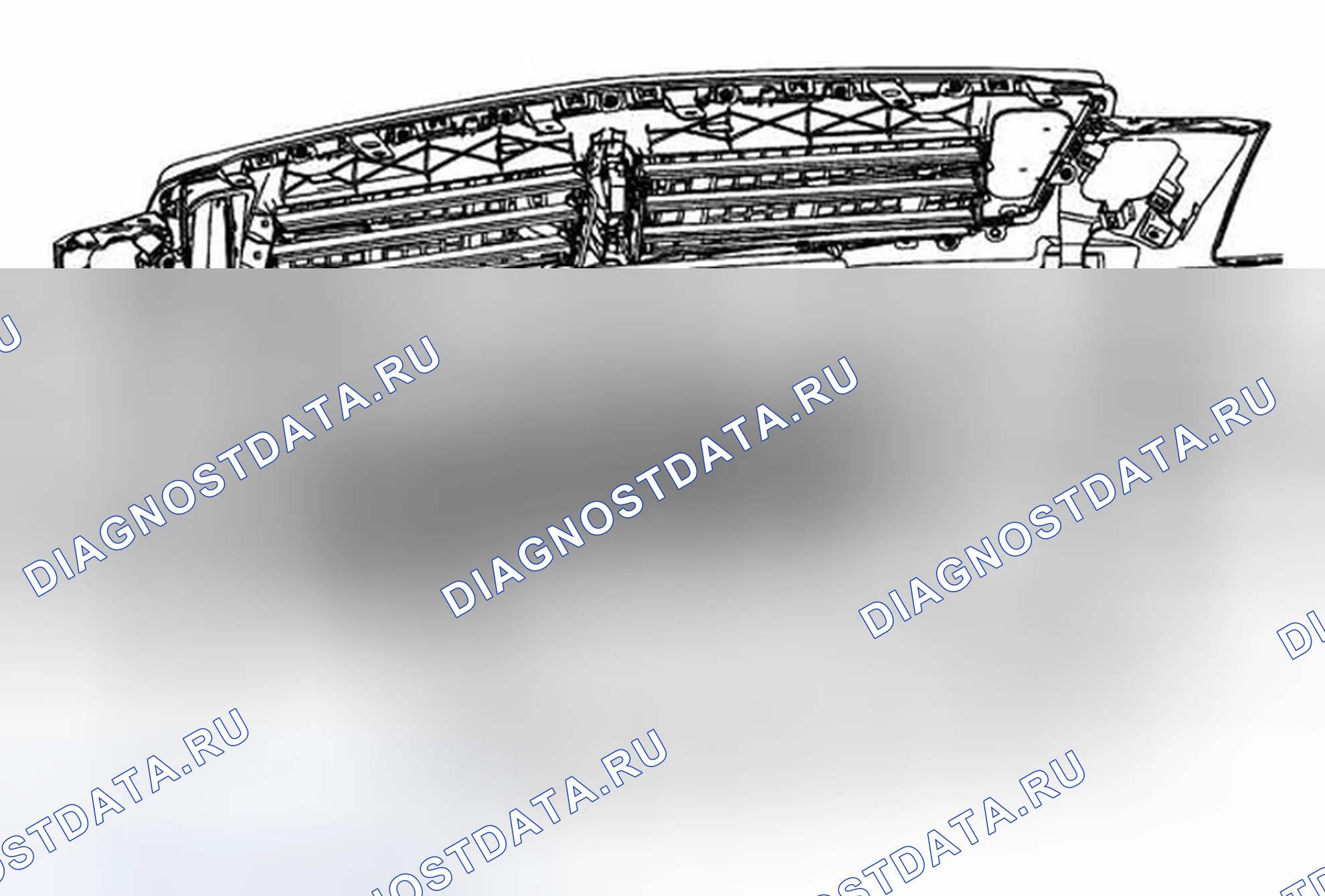 Рис. 17: Замена дефлектора воды радиаторной решетки - нижний. Cadillac ATS I