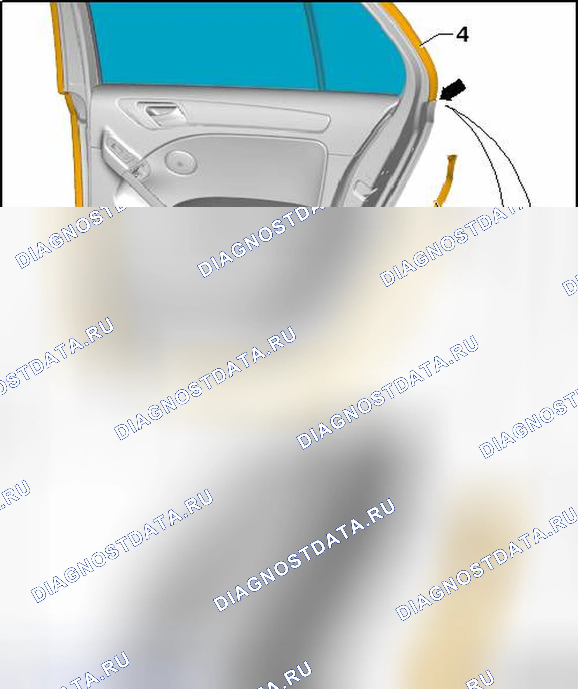 Рис. 62: УПЛОТНЕНИЕ НАРУЖНОЙ ДВЕРИ. Volkswagen Golf Mk6