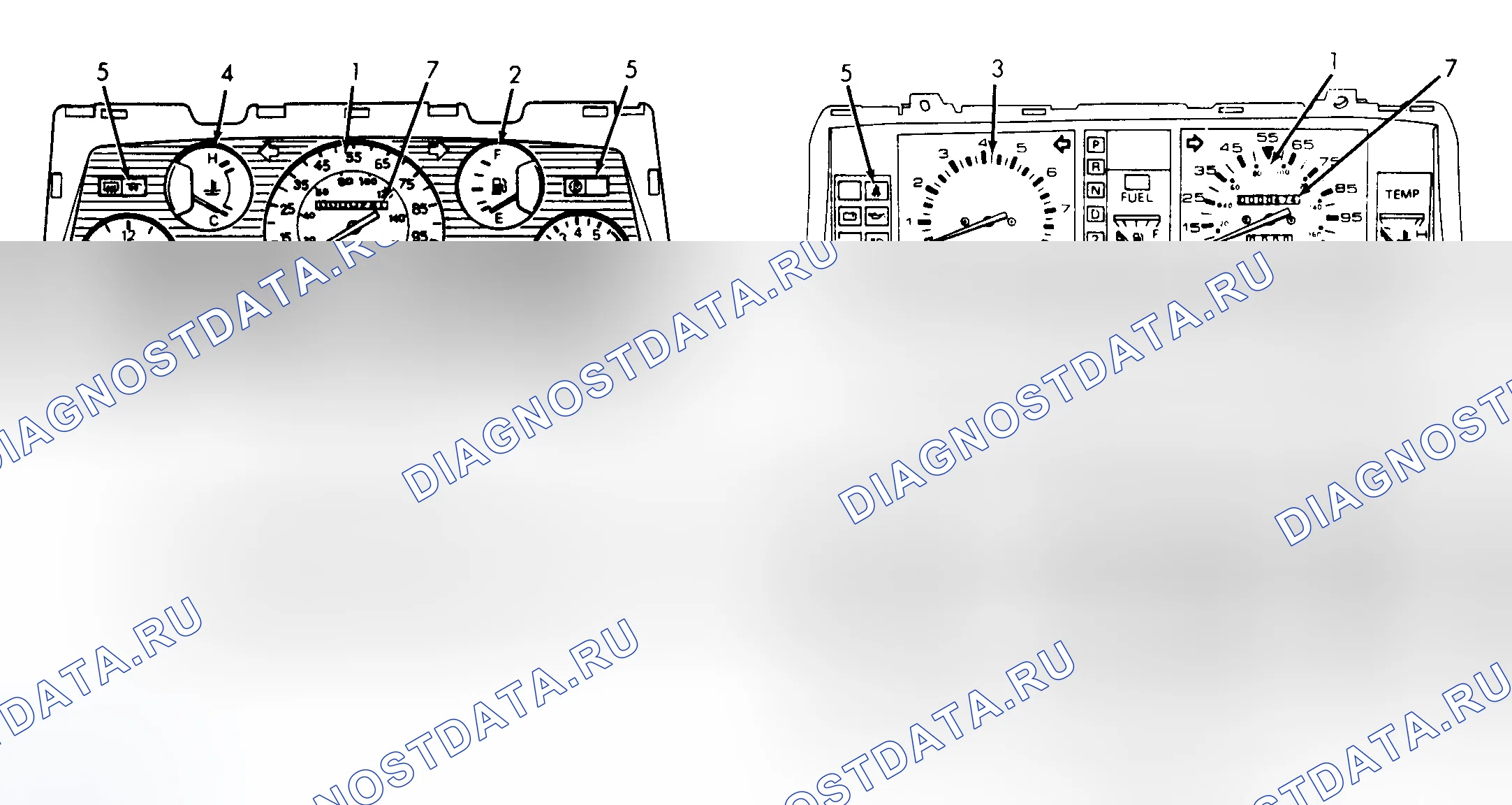 Рис. 1: СЕРВИСНЫЙ ИНДИКАТОР И ПРЕДУПРЕЖДАЮЩИЕ ОГНИ. Nissan Pathfinder I