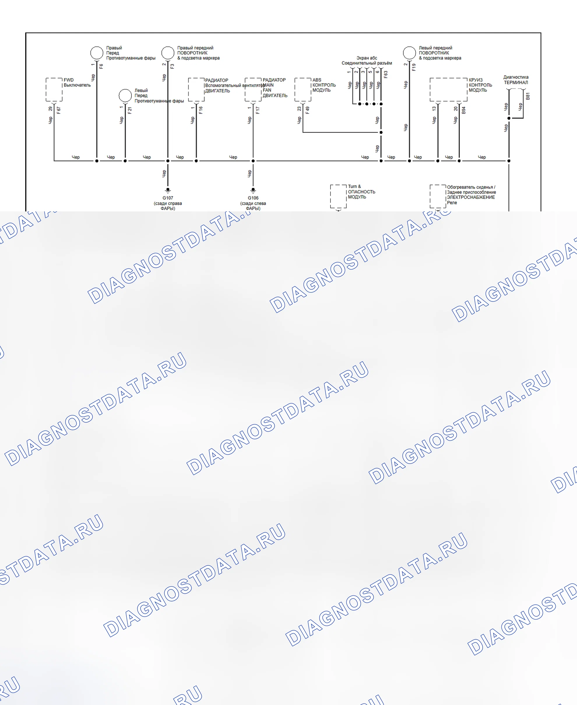 Рис. 13: Схема разводки массы (Forester - 1 из 2). Subaru Legacy BE/BH/BT