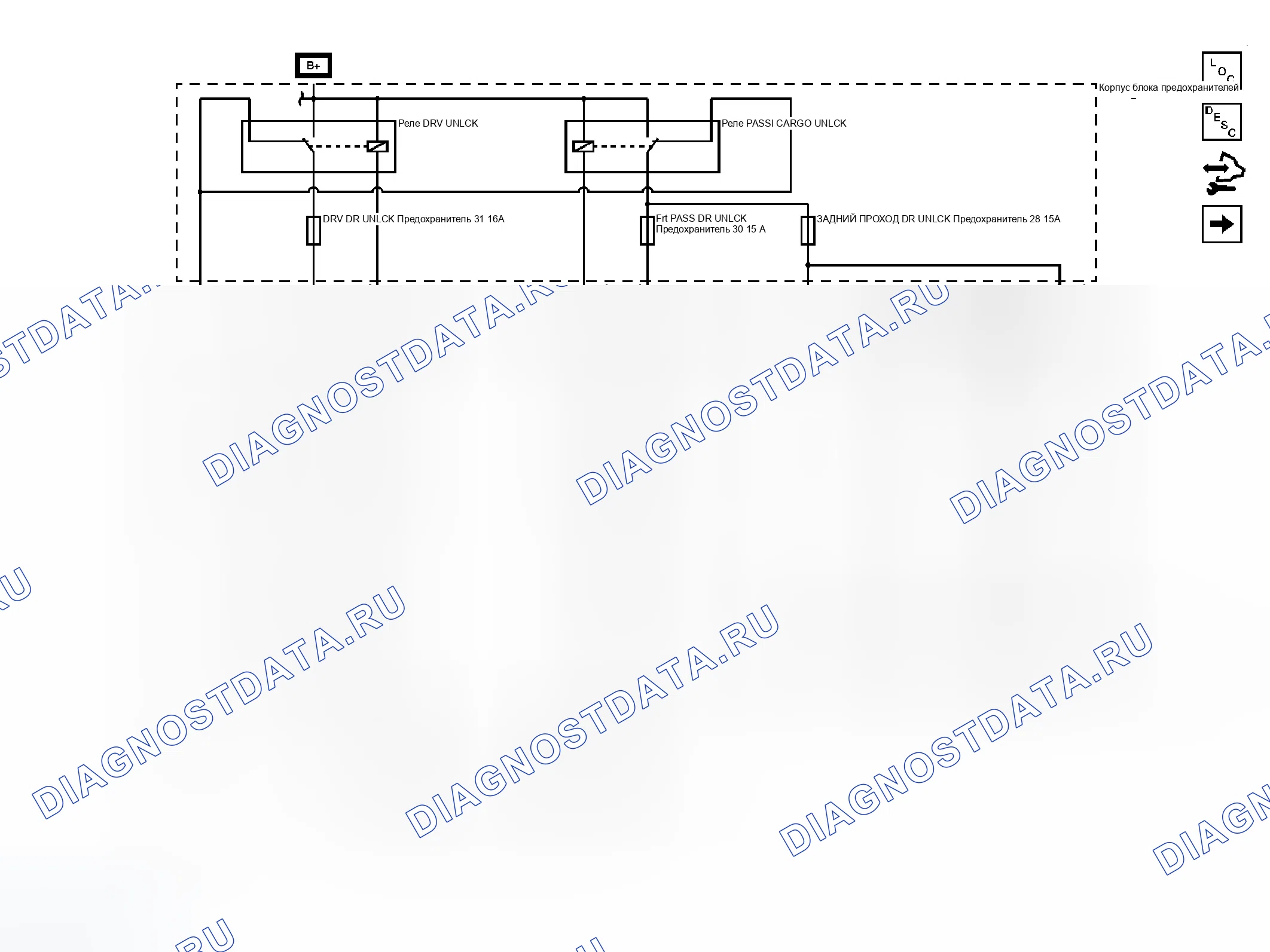 Рис. 1: Схема дверного замка/индикатора. GMC Savana H1500 