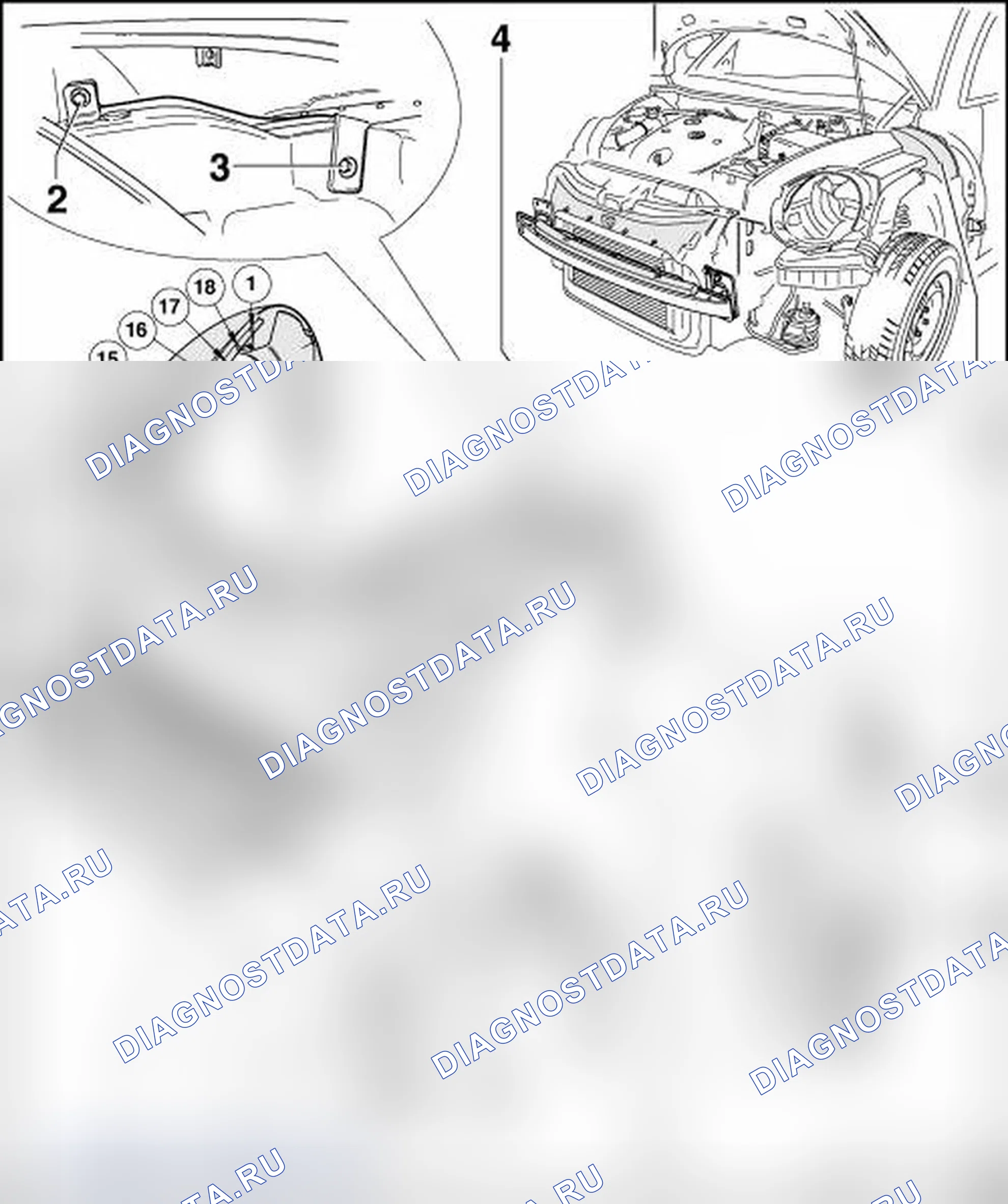 Рис. 120: ОБЗОР СБОРКИ ПЕРЕДНЕЙ СЕКЦИИ. Volkswagen New Beetle A4