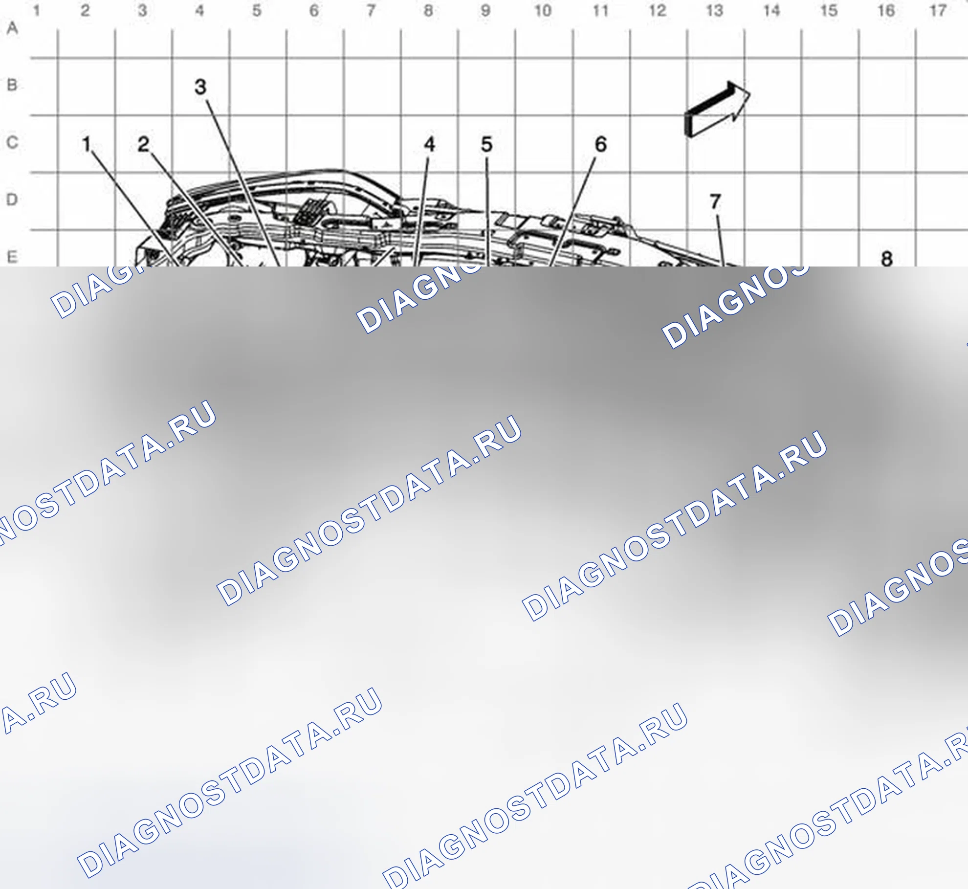 Рис. 14: Передняя лампа и передняя сторона маркера прокладки кабелей. Chevrolet Captiva I рестайлинг