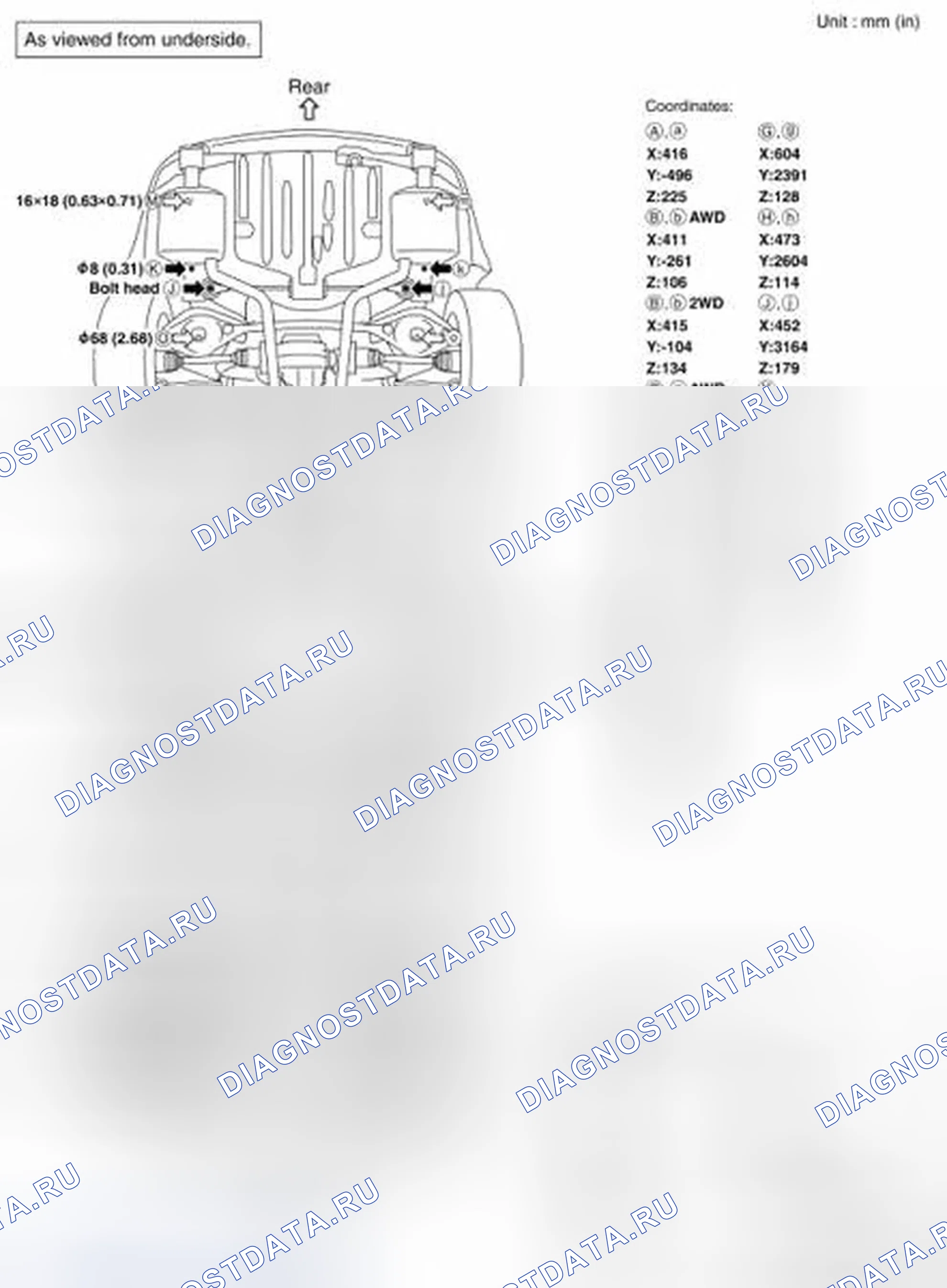 Рис. 345: Точки измерения. Infiniti G37 IV рестайлинг