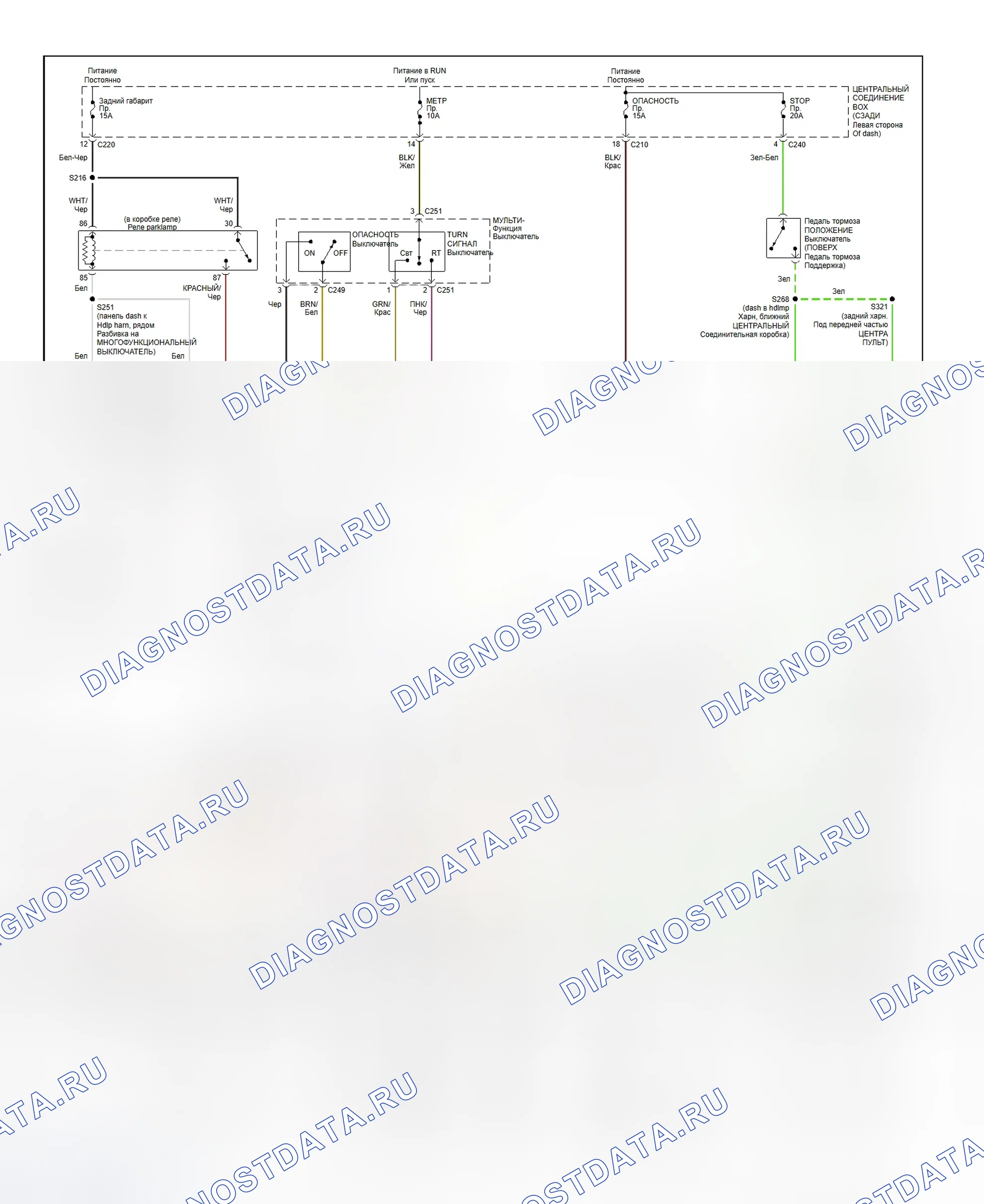 Рис. 17: Схема подключения внешнего освещения (эскорт ZX2). Hyundai Porter II