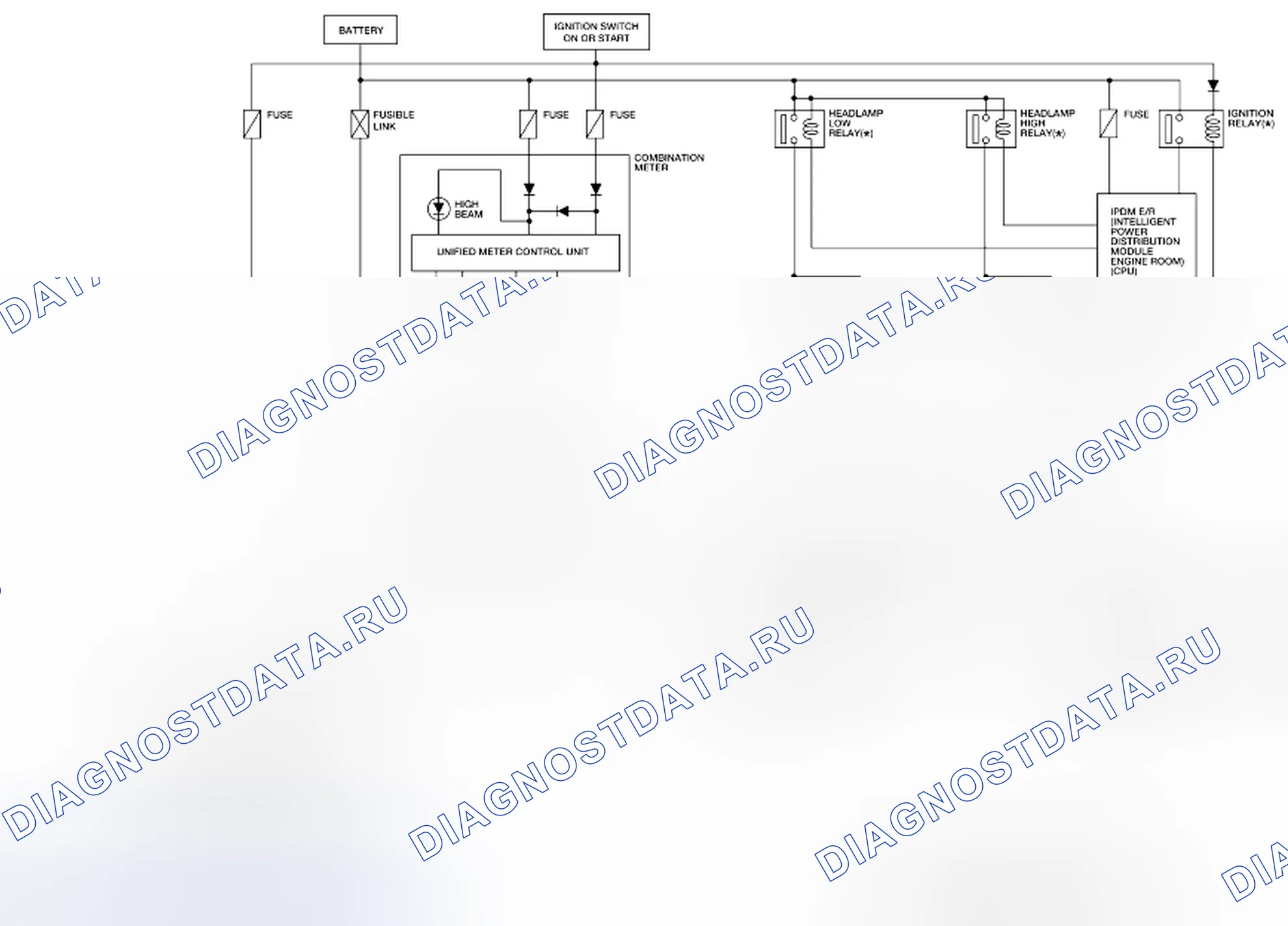 Рис. 2: Фара - принципиальная схема (для США). Nissan Frontier D40