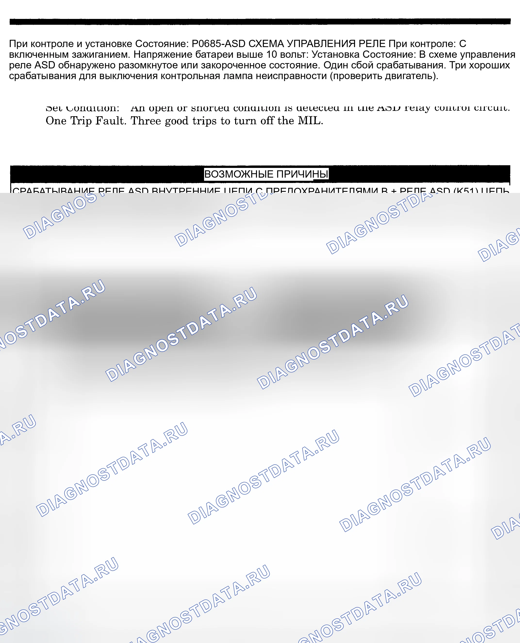 Рис. 647: расшифровка кода ошибки P0685: ЦЕПЬ УПРАВЛЕНИЯ РЕЛЕ ASD. Dodge Pickup R1500 
