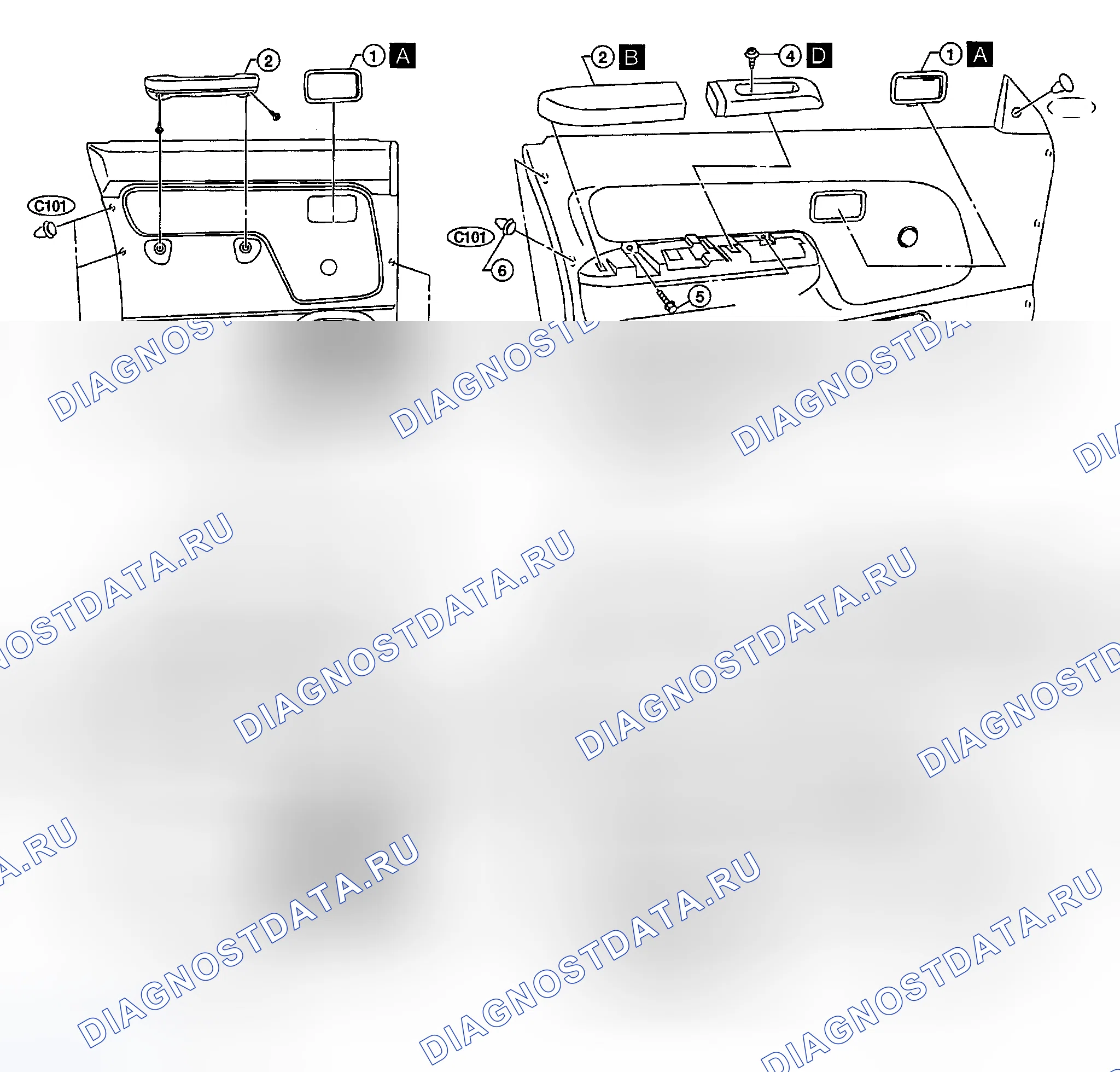 Рис. 16: Отделка дверей (формованного типа). Honda Odyssey (North America) I