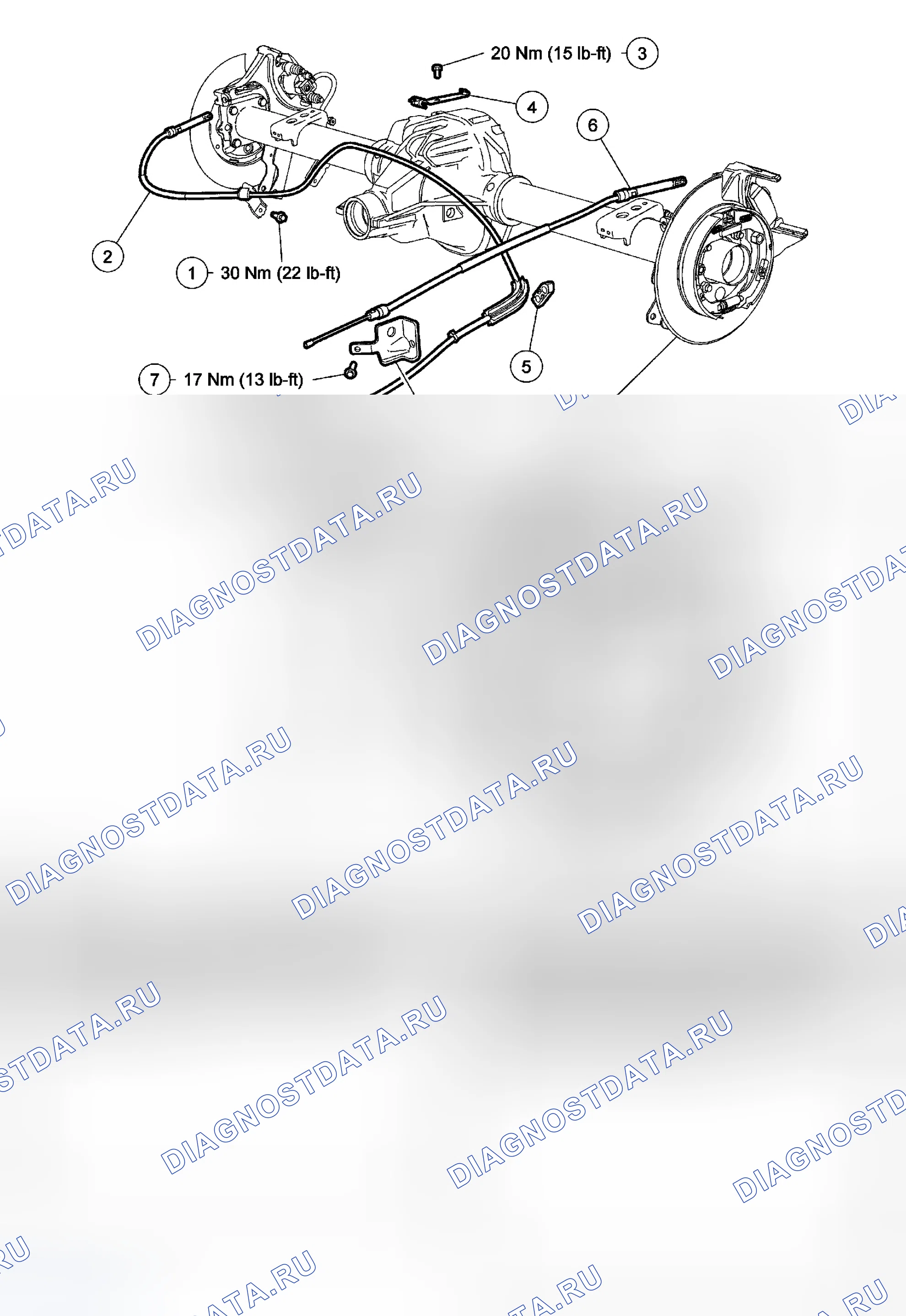 Рис. 20: Стояночный тормоз - разнесенный вид. Ford Pickup F350 Super Duty 