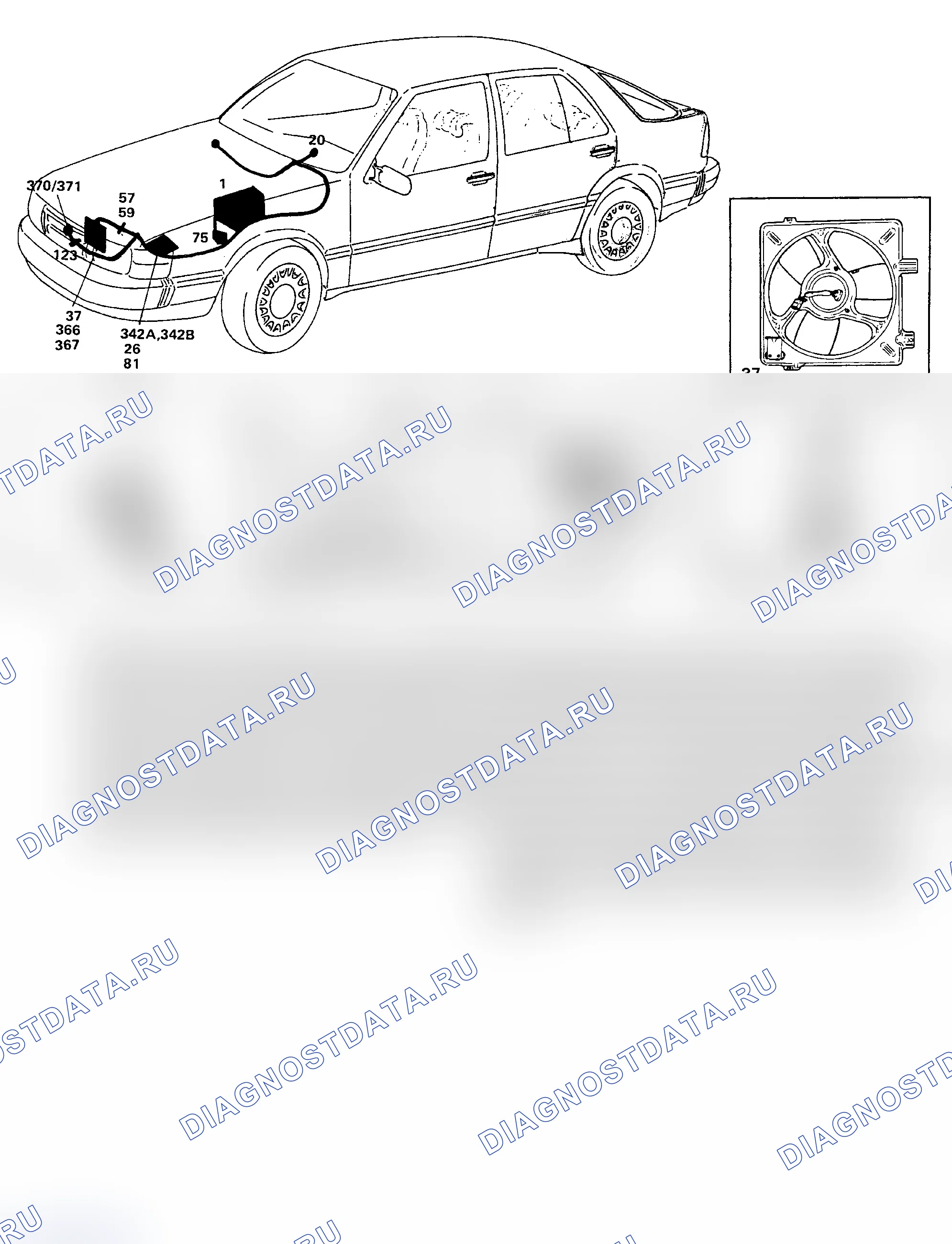 Рис. 1: РАСПОЛОЖЕНИЕ КОМПОНЕНТОВ. Saab 9000 I