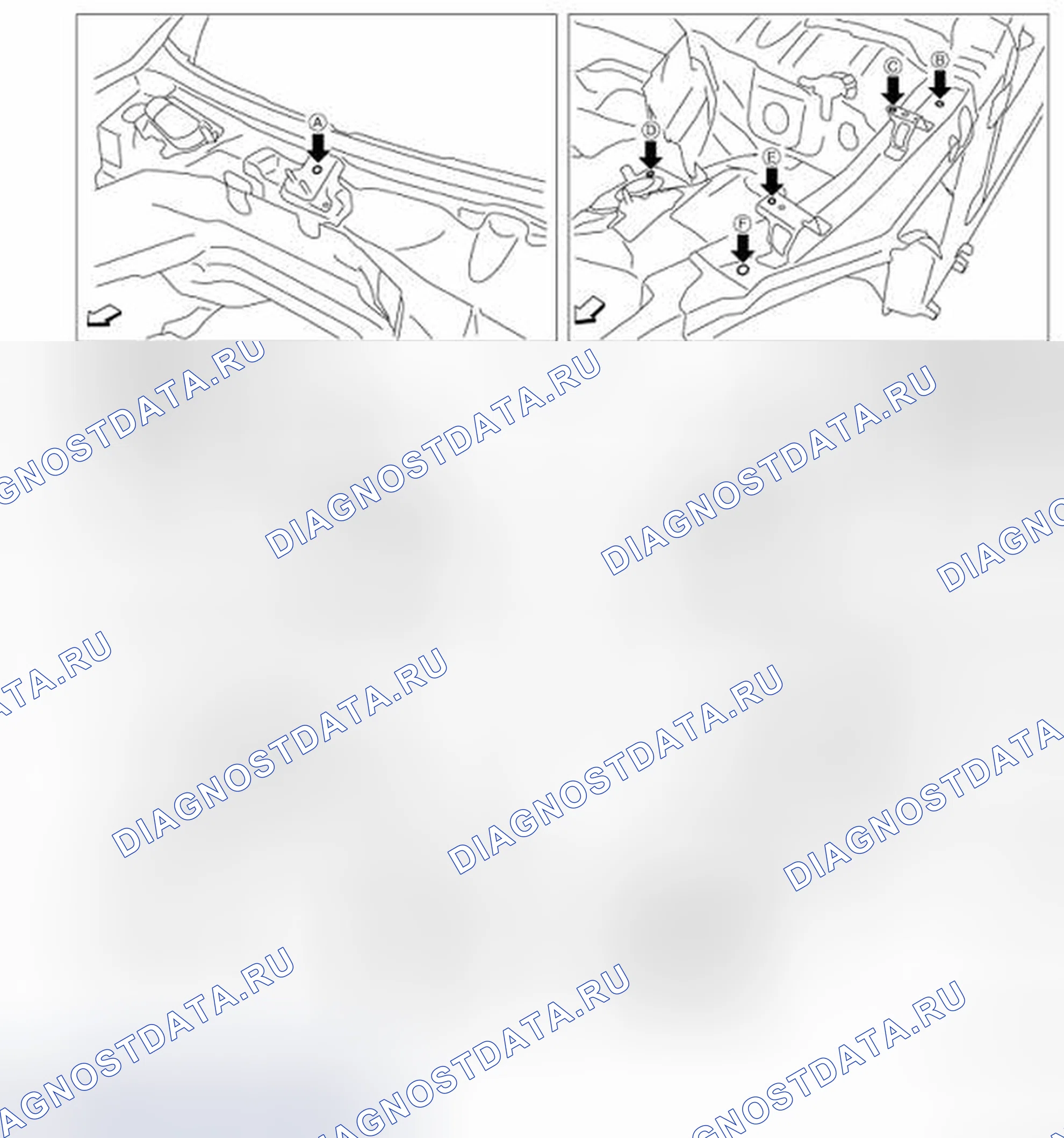 Рис. 107: Точки измерения. Nissan 370Z I рестайлинг