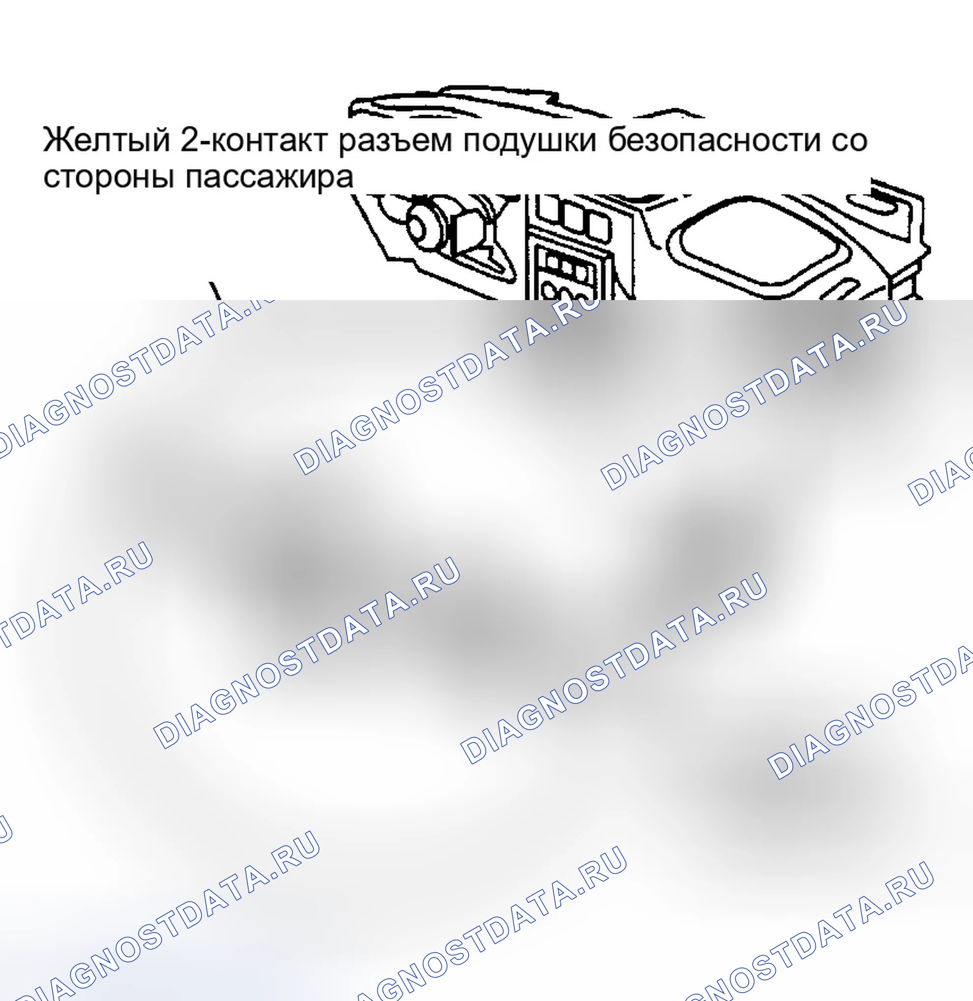 Рис. 33: Идентификация желтого 2-контактного разъема пассажирского воздушного мешка (Монтана, силуэт и Venture). Dodge Durango I
