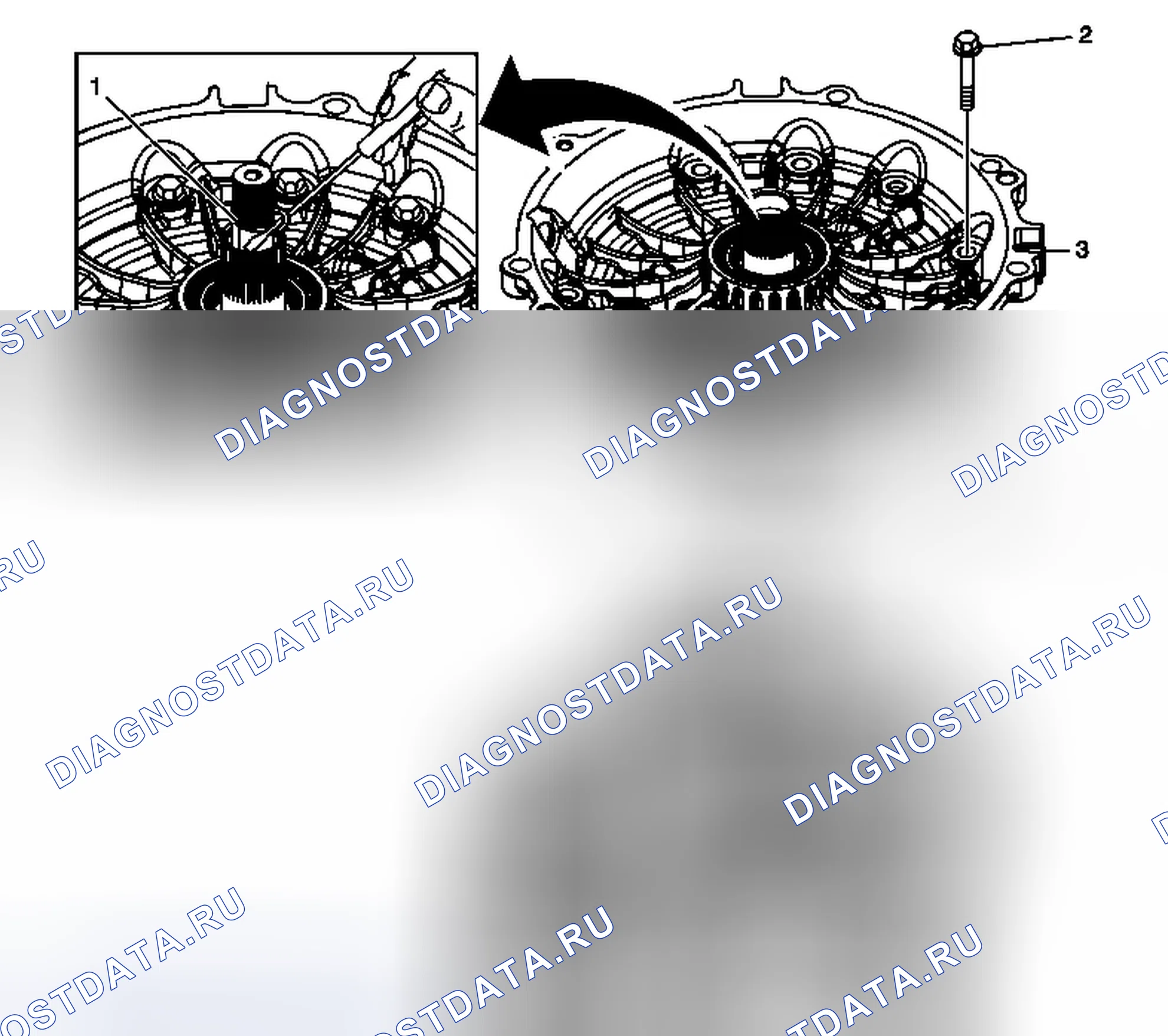 Рис. 23: Корпус гидротрансформатора с демонтажем жидкостного насоса. Chevrolet Corvette C6