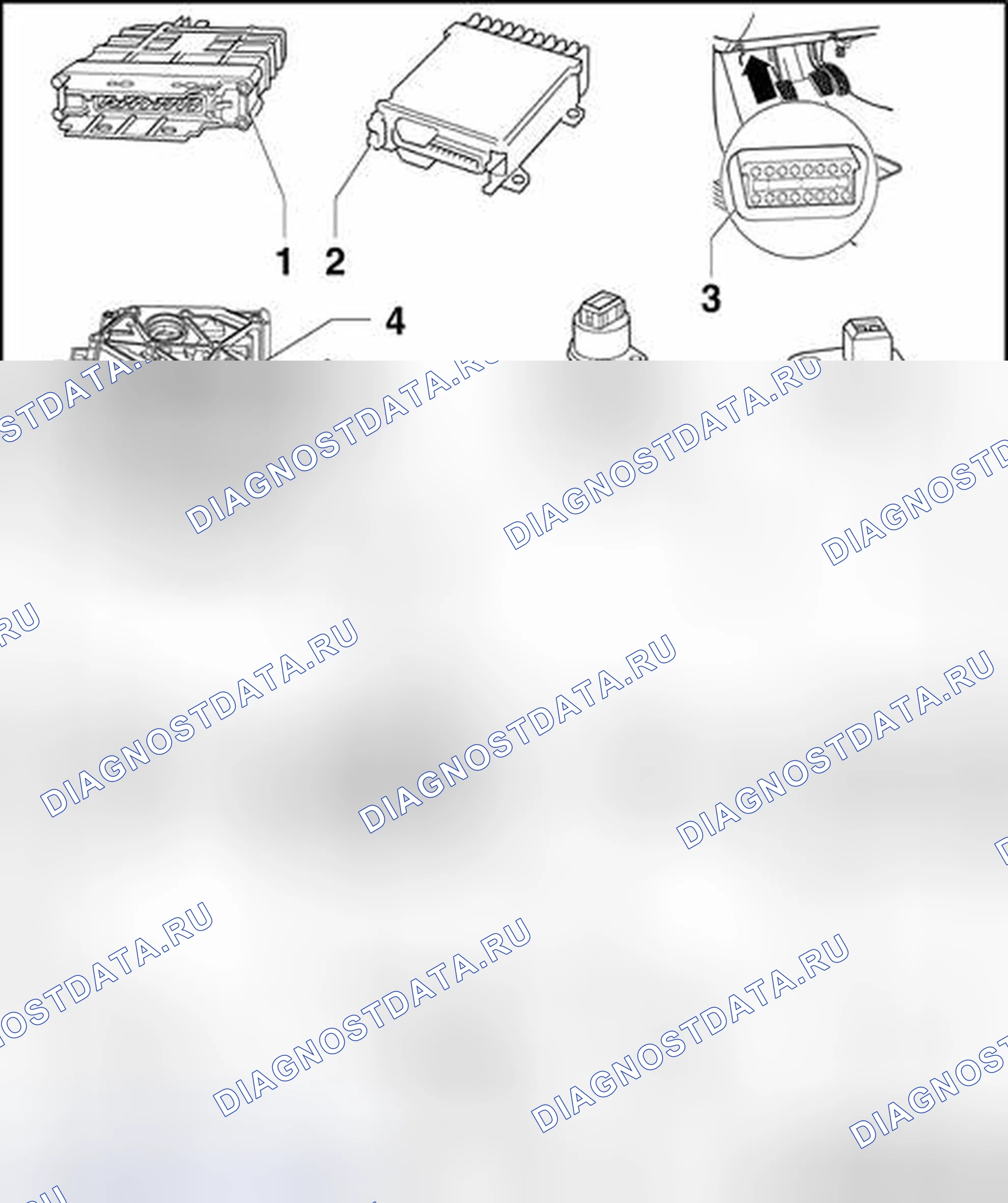 Рис. 4: Электрические / электронные компоненты, расположение. Volkswagen Golf Mk4