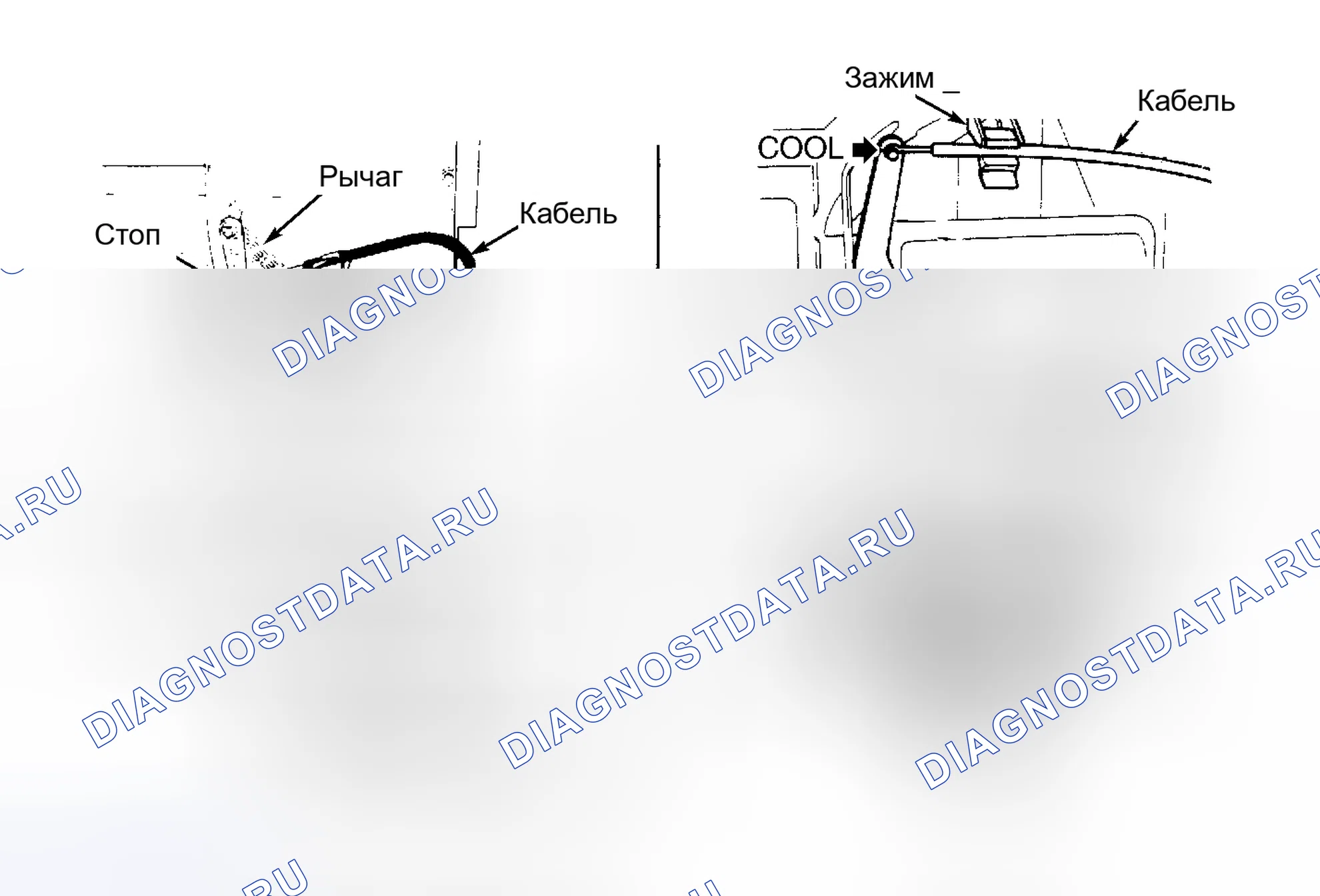 Рис. 14: Прикрепление кабеля двери воздух-Mix на Celica и Corolla Tercel и Starlet похожи. Toyota Celica A60