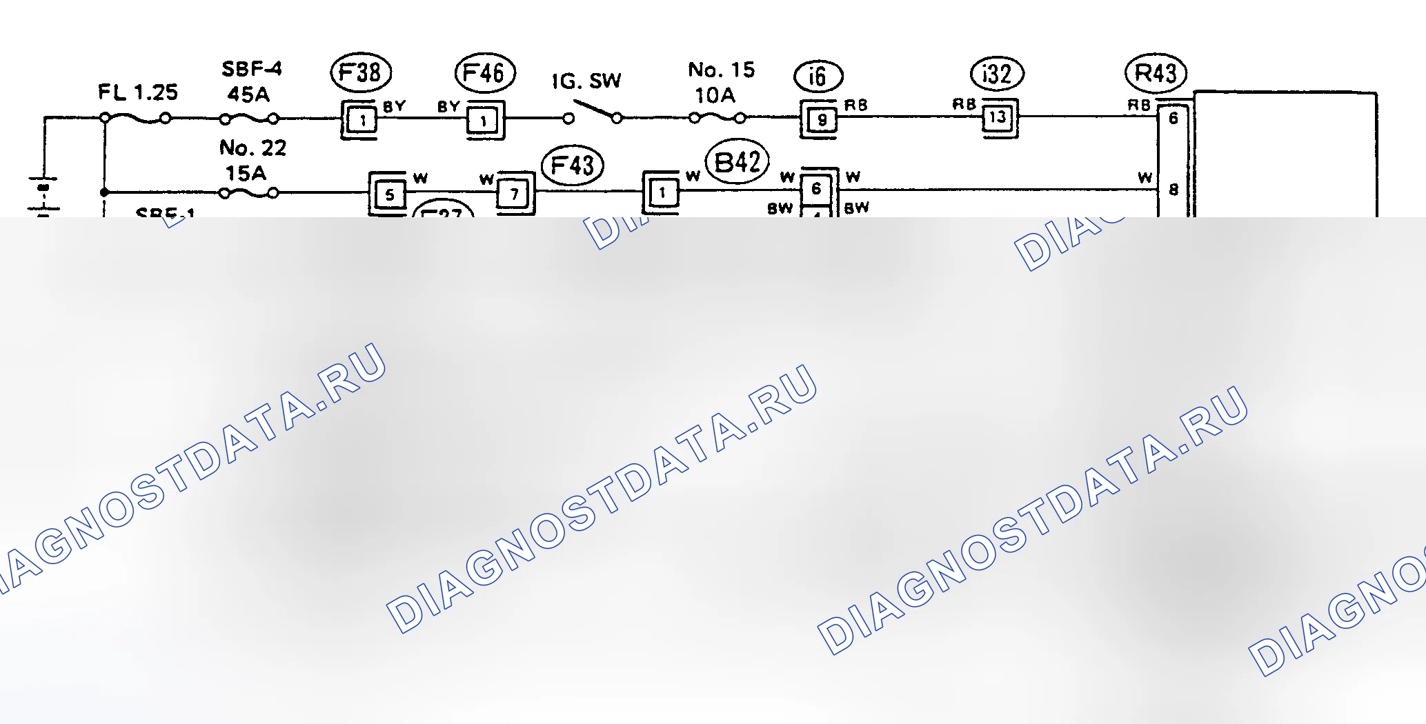 Рис. 13: Схема подключения заднего концевого выключателя. Subaru Legacy BC/BJ/BF